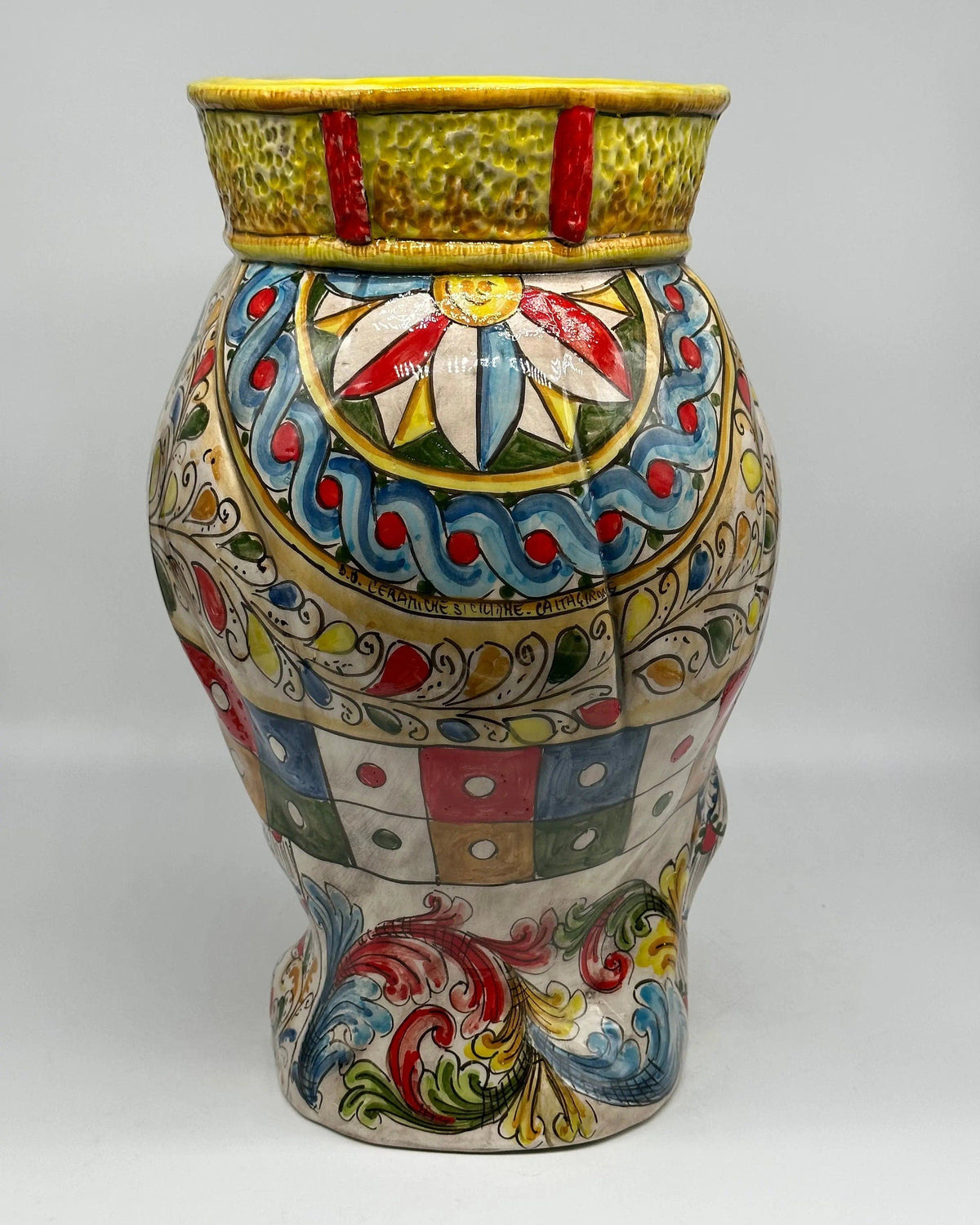 Teste di Moro Saturno Ceramica Caltagirone cm H.37 L.22 Artigianale Decoro “Carretto” DD CERAMICHE SICILIANE
