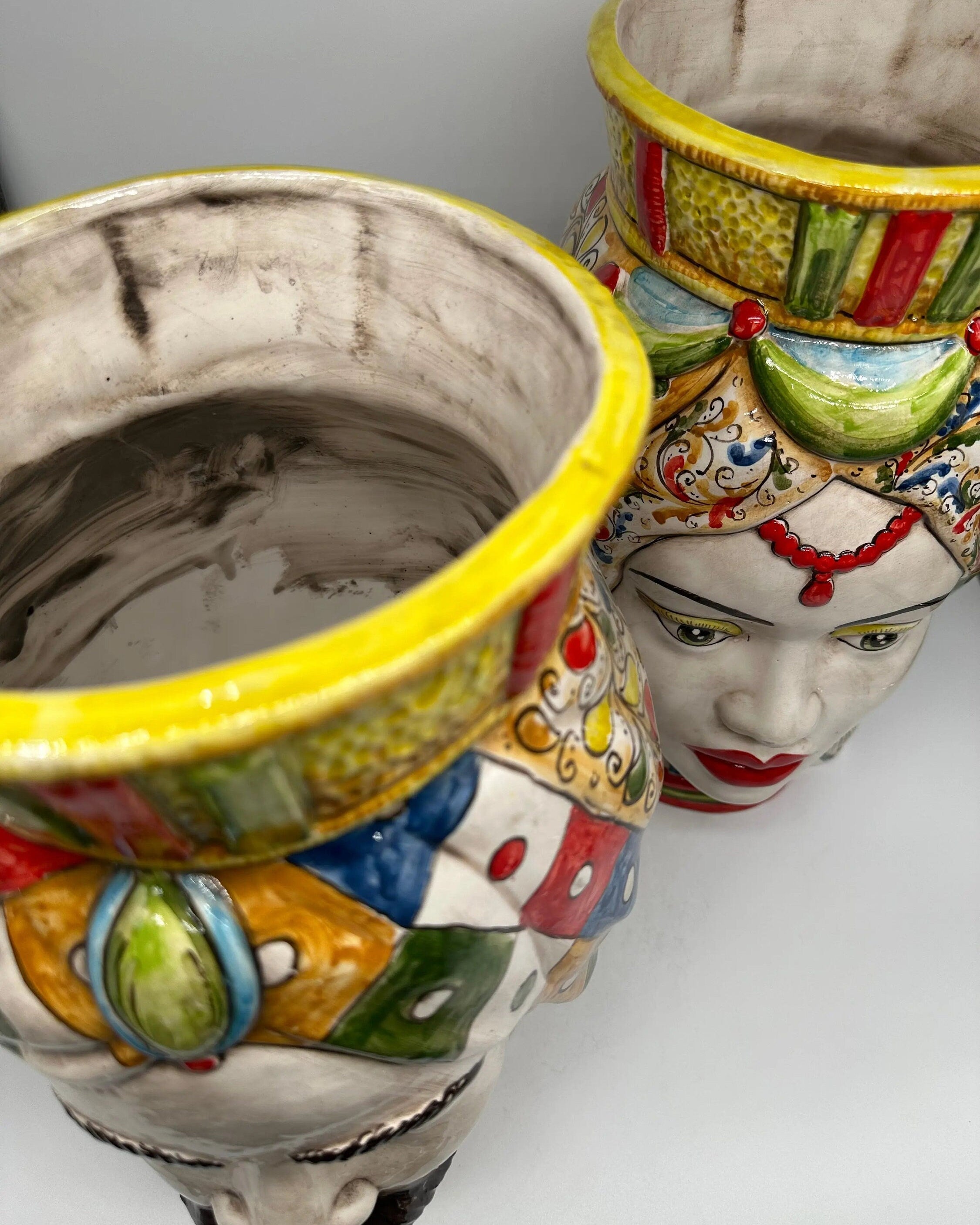 Teste di Moro Saturno Ceramica Caltagirone cm H.37 L.22 Artigianale Decoro “Carretto” DD CERAMICHE SICILIANE