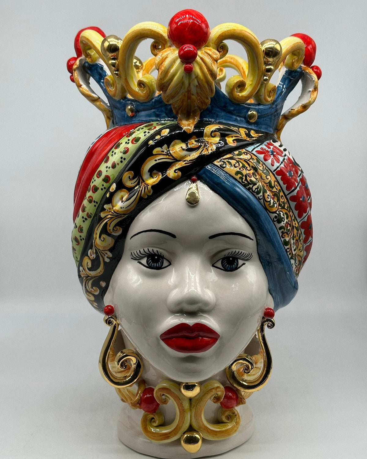 Teste di Moro Diana "Carretto" Ceramica Caltagirone cm H.40 L.25 Artigianale