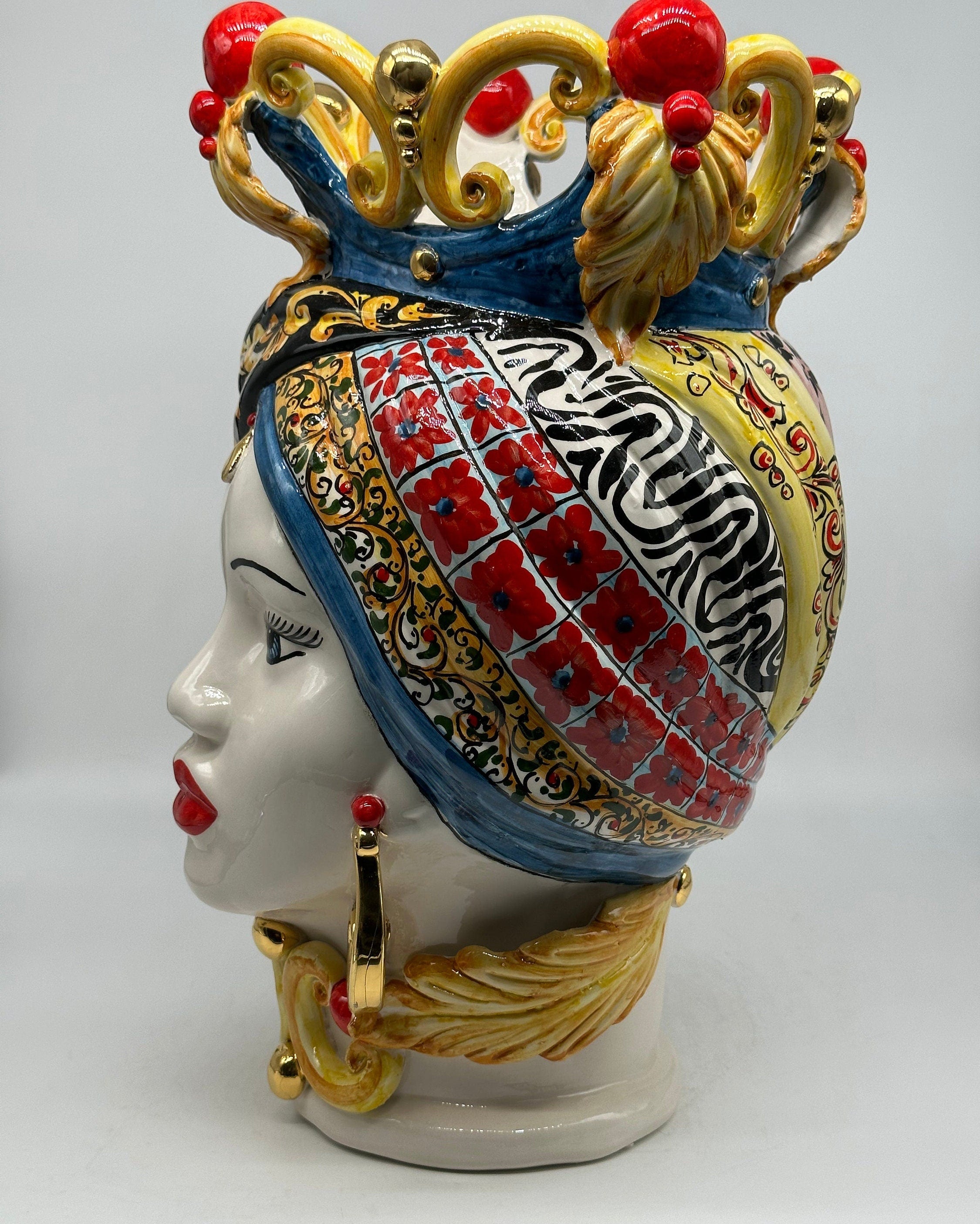Teste di Moro Diana "Carretto" Ceramica Caltagirone cm H.40 L.25 Artigianale