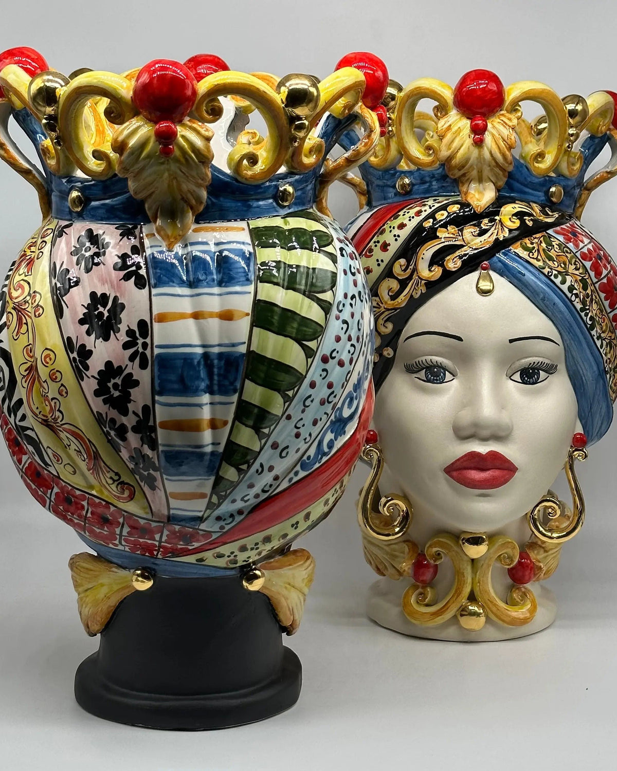 Teste di Moro Diana “Carretto” Ceramica Caltagirone cm H.40 L.25 Artigianale DD CERAMICHE SICILIANE