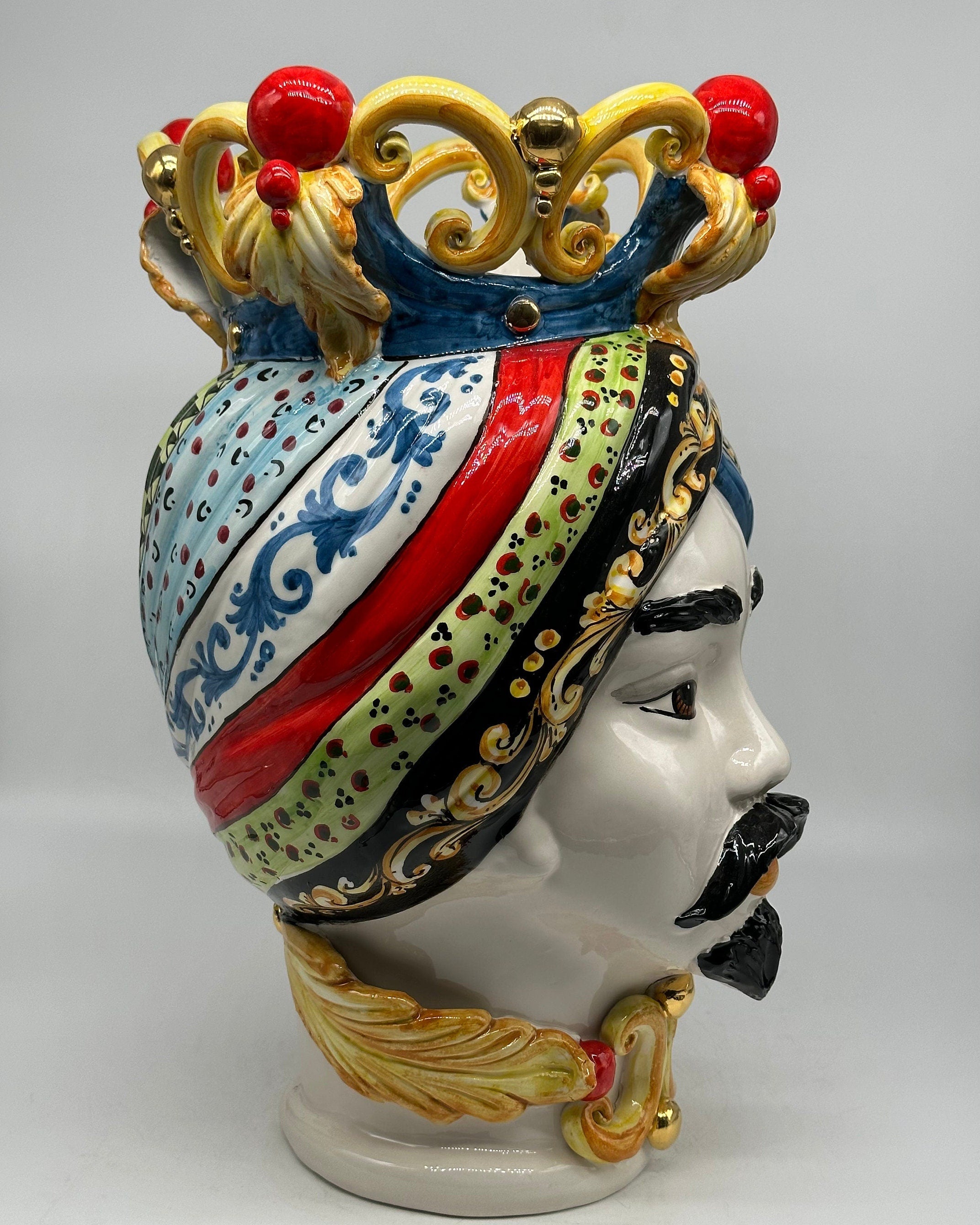 Teste di Moro Diana "Carretto" Ceramica Caltagirone cm H.40 L.25 Artigianale