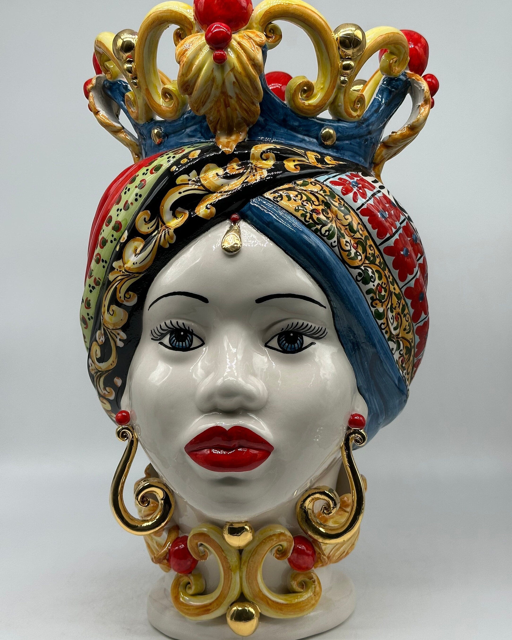 Teste di Moro Diana "Carretto" Ceramica Caltagirone cm H.40 L.25 Artigianale