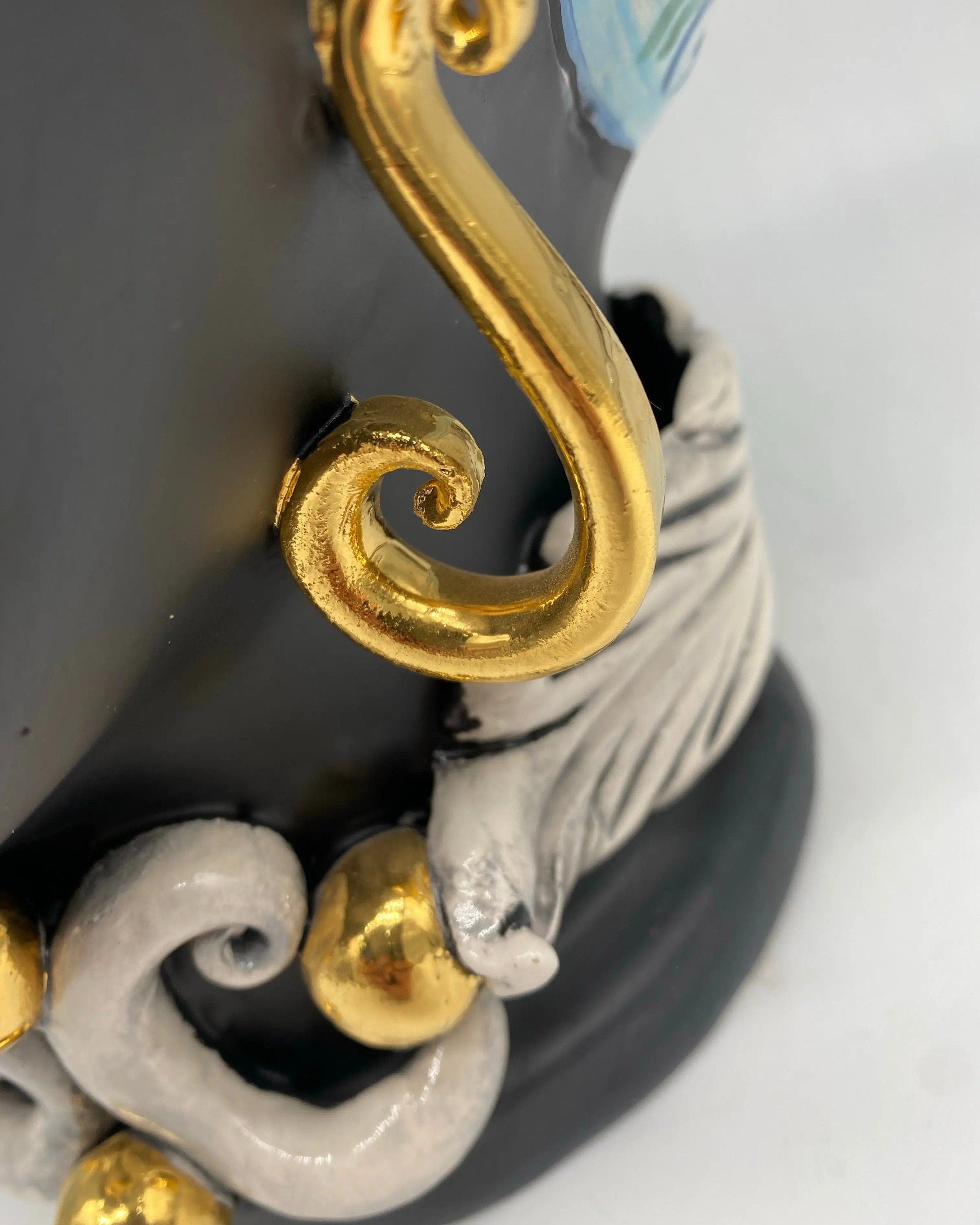 Teste di Moro Diana Ceramica Caltagirone cm H.40 L.25 Artigianale Celeste Oro Sfere Verde DD CERAMICHE SICILIANE