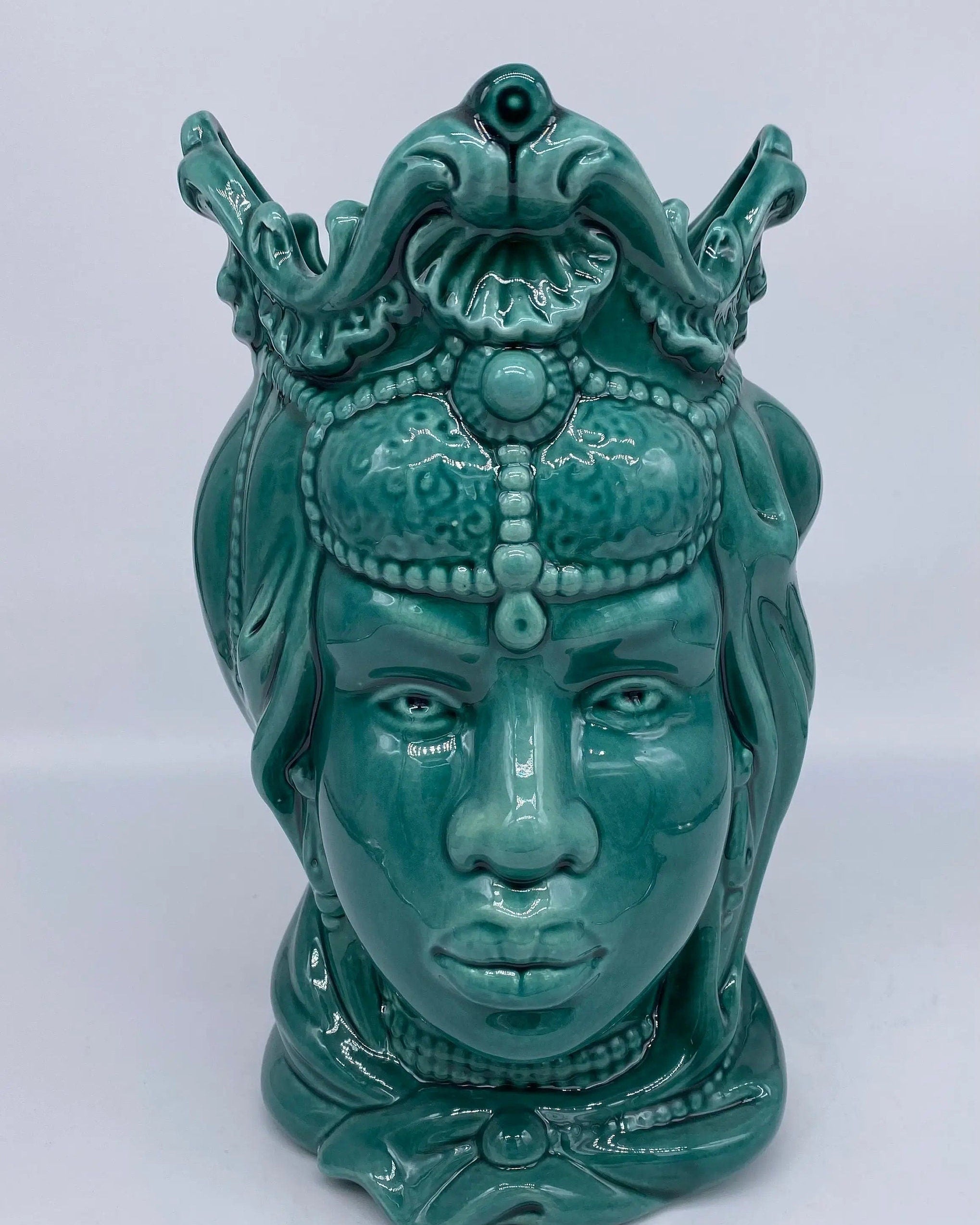 Teste di Moro Emiro Ceramica Caltagirone cm H.30 L.18 Artigianale Verde DD CERAMICHE SICILIANE