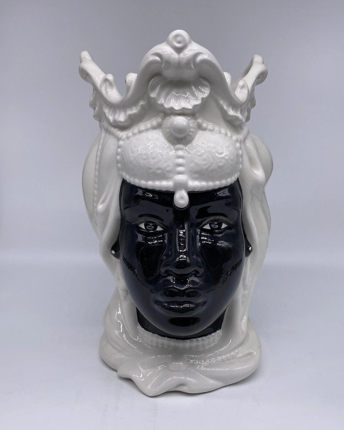 Teste di Moro Emiro Ceramica Caltagirone cm H.30 L.18 Artigianale Bianco Nero DD CERAMICHE SICILIANE
