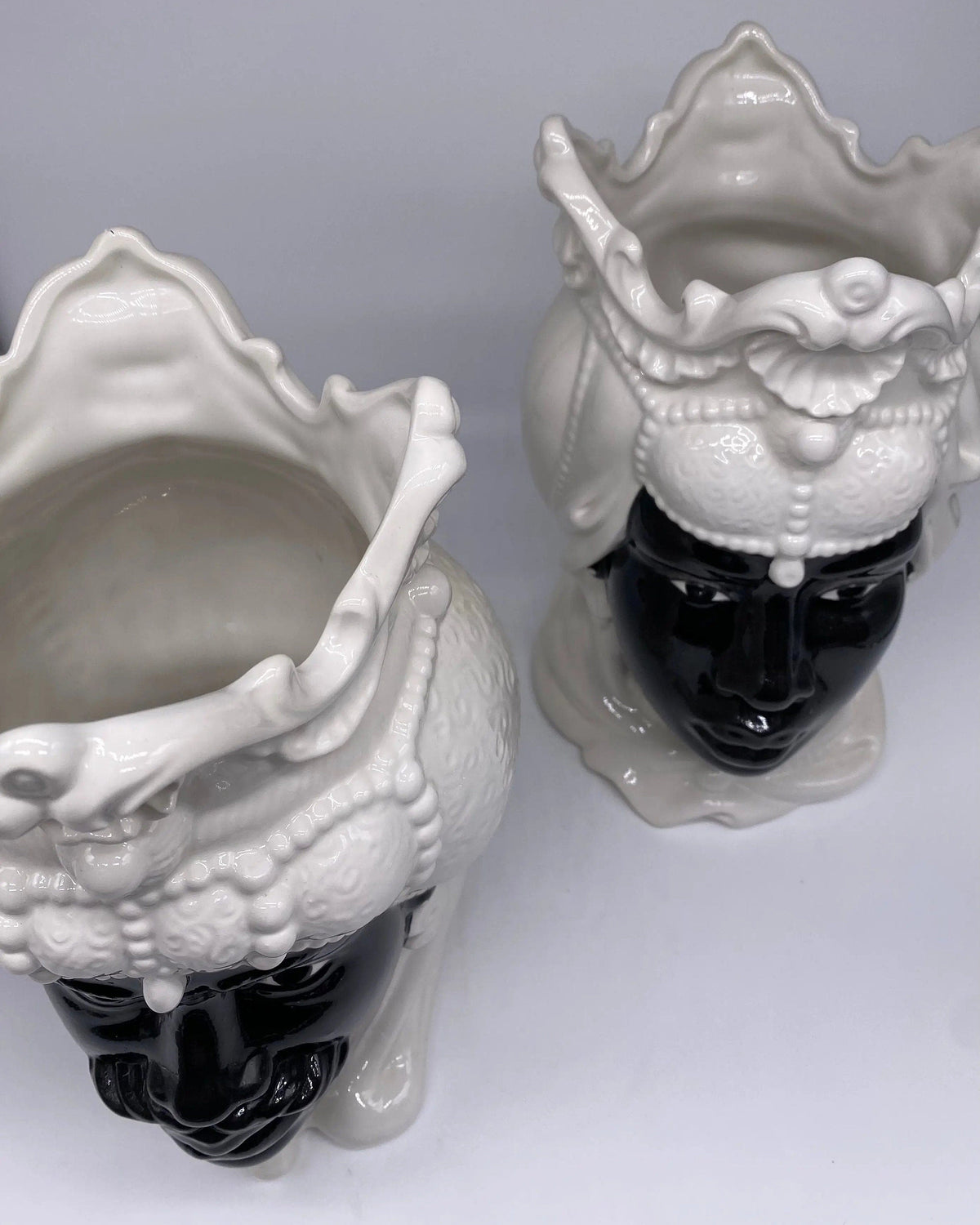 Teste di Moro Emiro Ceramica Caltagirone cm H.30 L.18 Artigianale Bianco Nero DD CERAMICHE SICILIANE