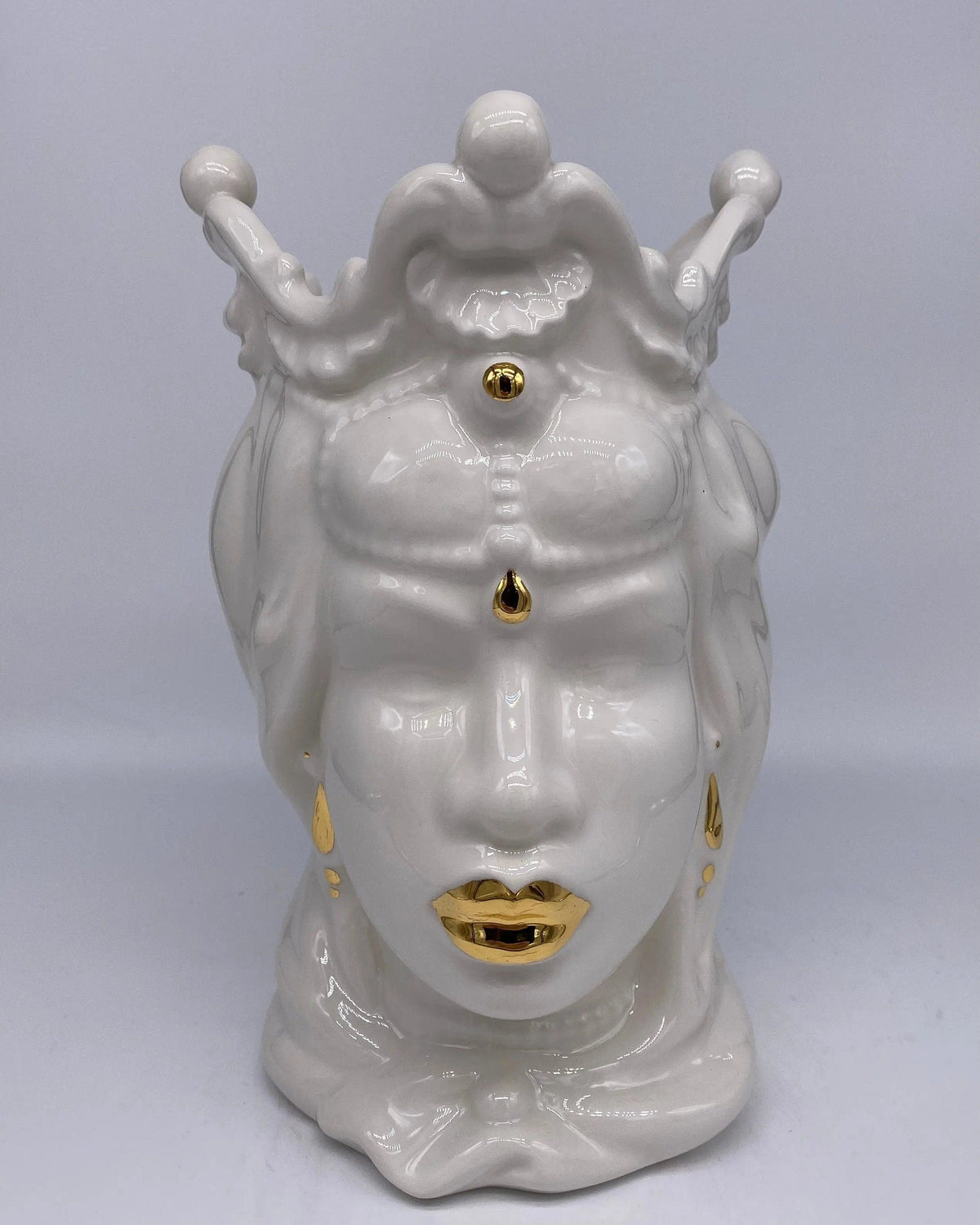 Teste di Moro Emiro Ceramica Caltagirone cm H.30 L.18 Artigianale Bianco e Oro DD CERAMICHE SICILIANE