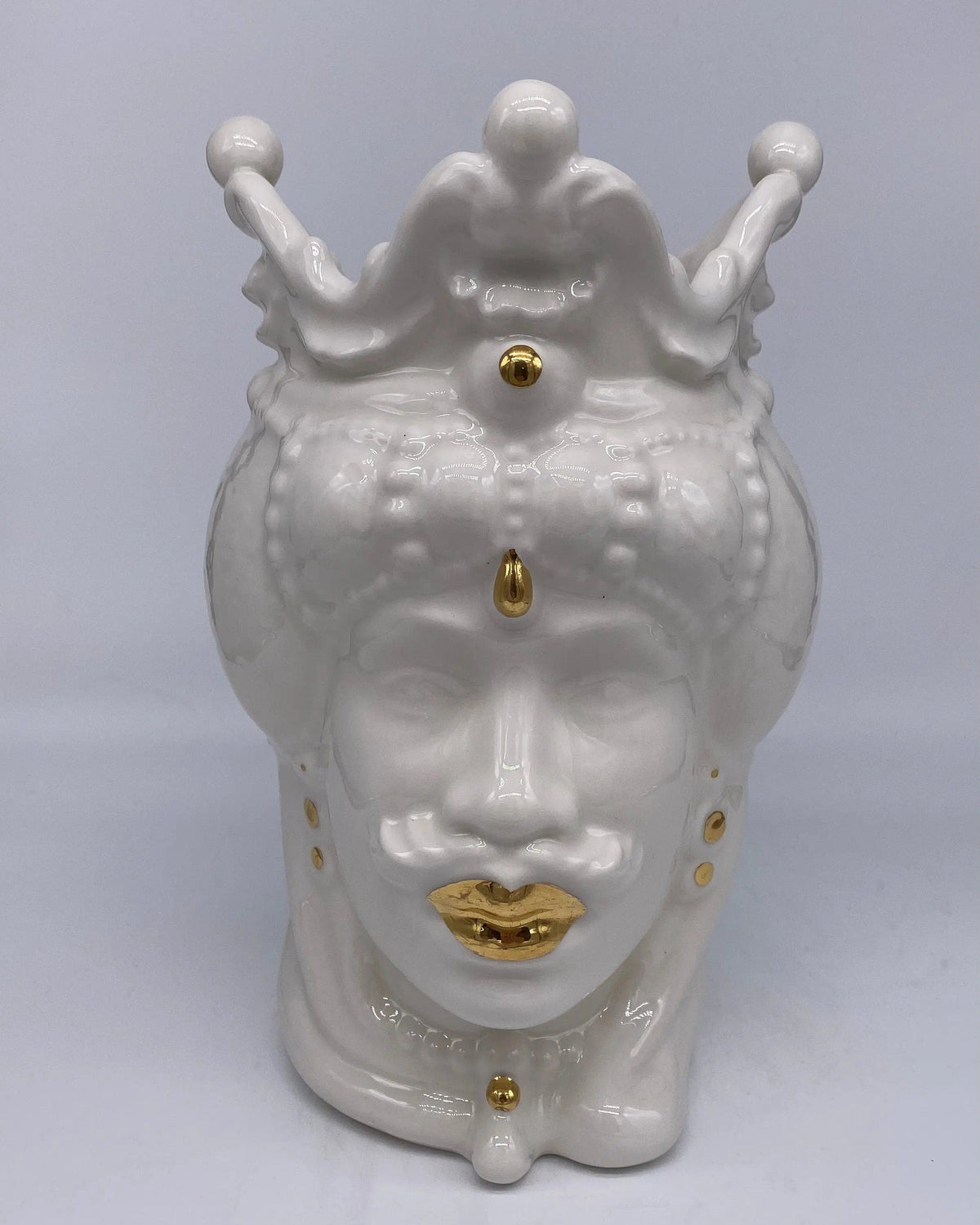 Teste di Moro Emiro Ceramica Caltagirone cm H.30 L.18 Artigianale Bianco e Oro DD CERAMICHE SICILIANE