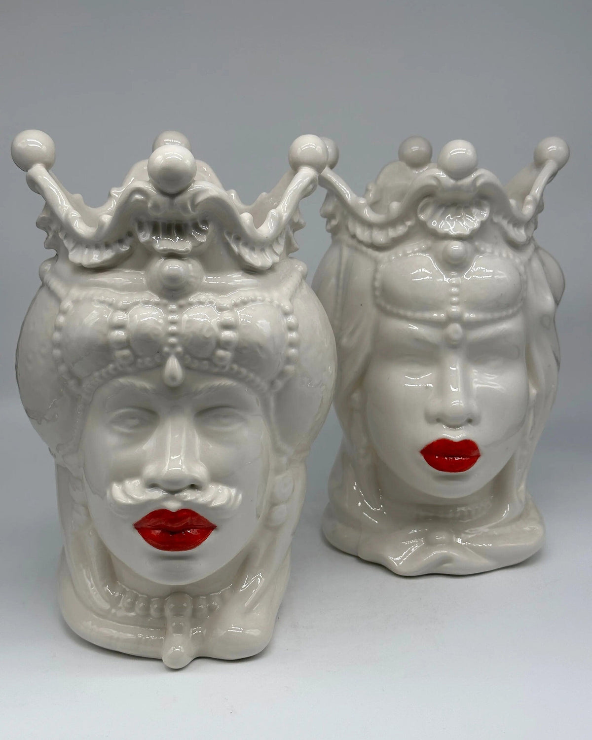 Teste di Moro Emiro Ceramica Caltagirone cm H.30 L.18 Artigianale Bianco Labbra Rosse DD CERAMICHE SICILIANE