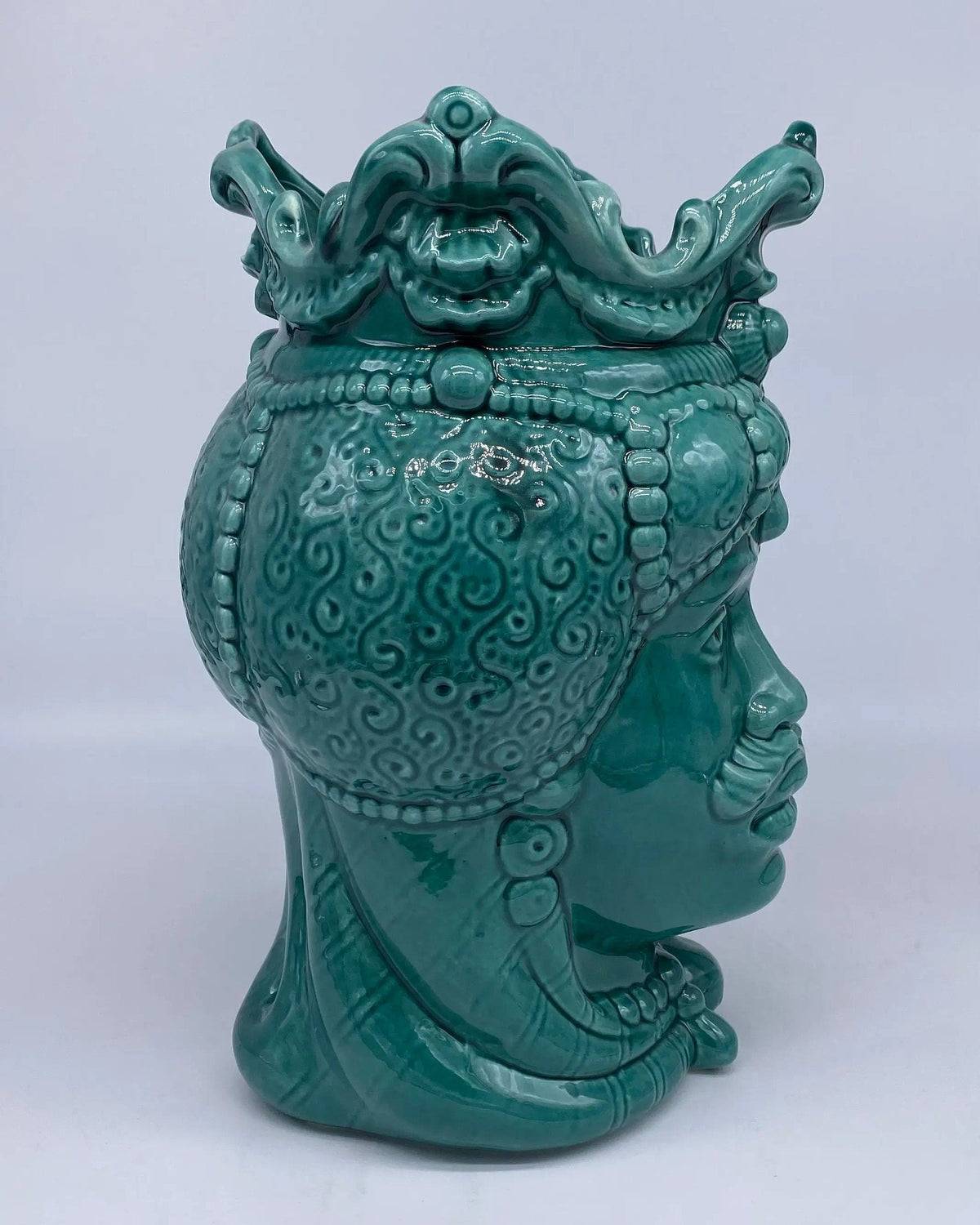 Teste di Moro Emiro Ceramica Caltagirone cm H.30 L.18 Artigianale Verde DD CERAMICHE SICILIANE