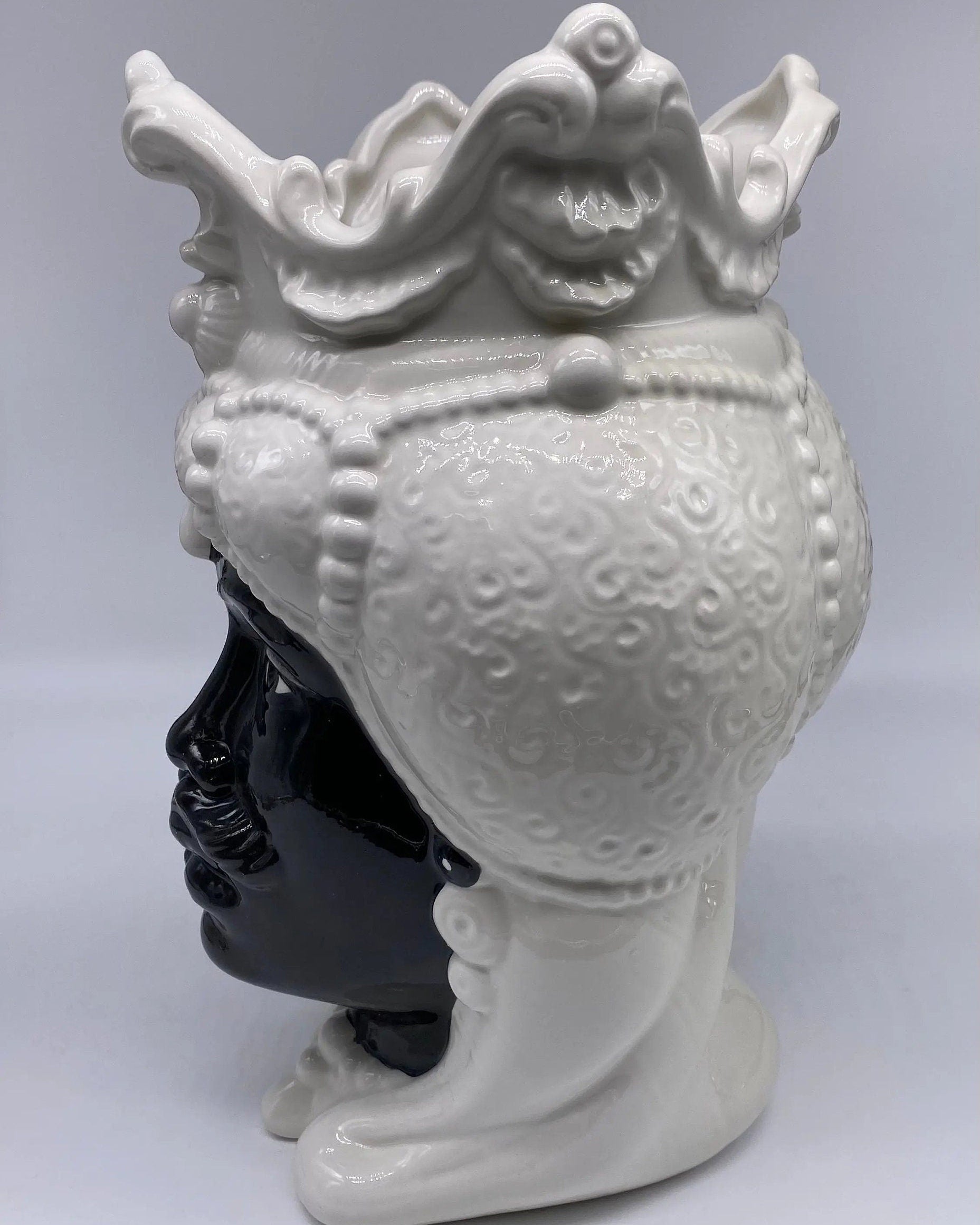 Teste di Moro Emiro Ceramica Caltagirone cm H.30 L.18 Artigianale Bianco Nero DD CERAMICHE SICILIANE