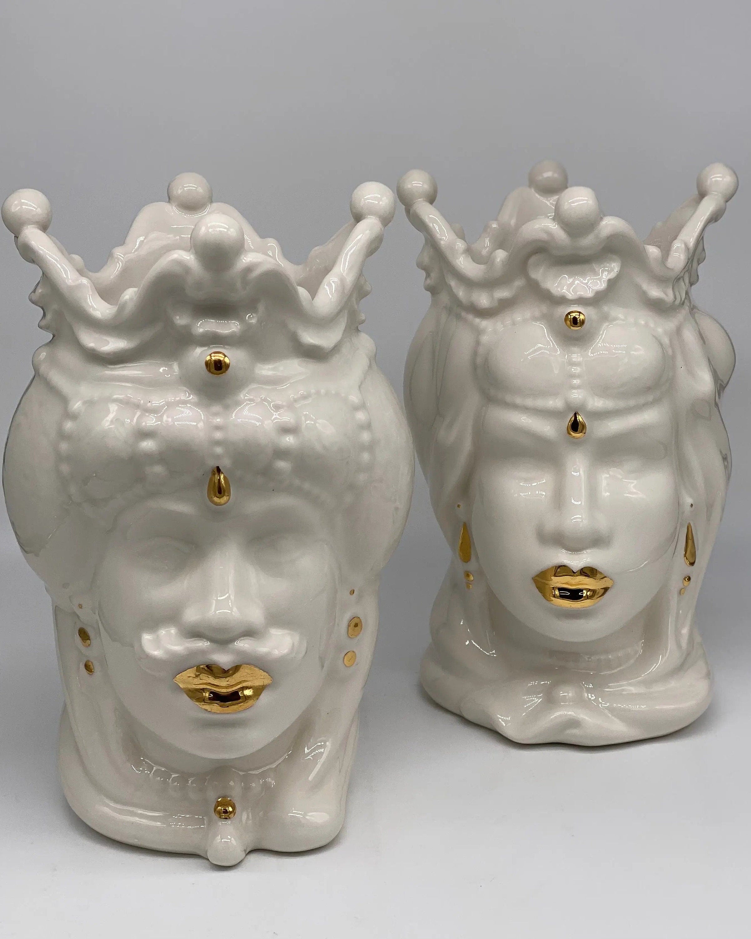 Teste di Moro Emiro Ceramica Caltagirone cm H.30 L.18 Artigianale Bianco e Oro DD CERAMICHE SICILIANE
