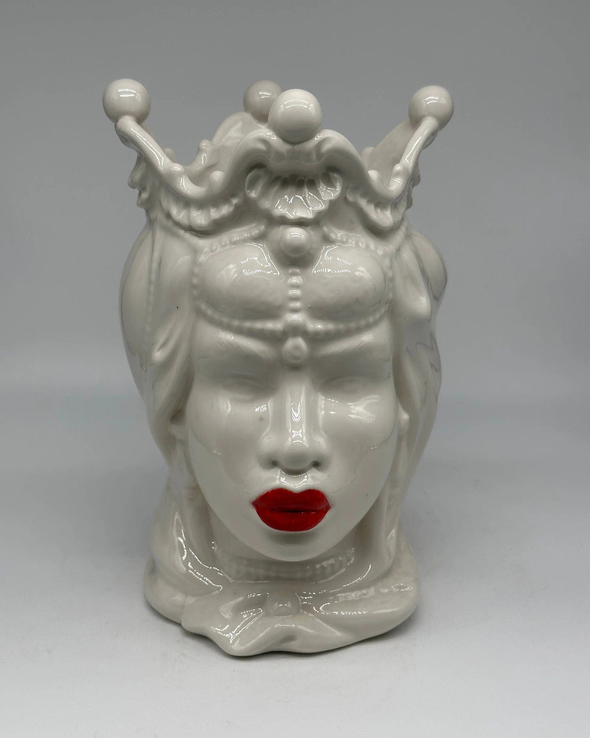 Teste di Moro Emiro Ceramica Caltagirone cm H.30 L.18 Artigianale Bianco Labbra Rosse DD CERAMICHE SICILIANE