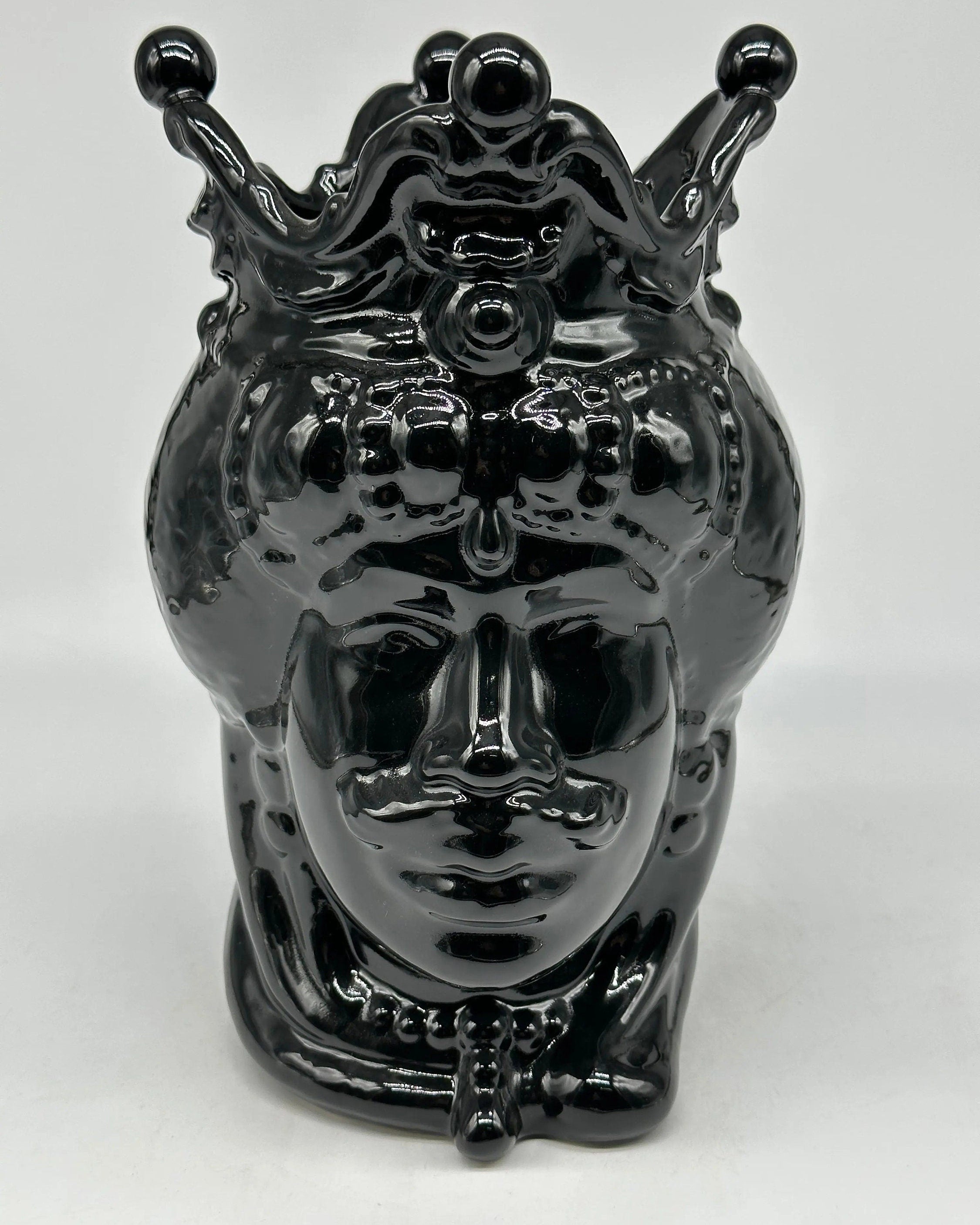 Teste di Moro Emiro Ceramica Caltagirone cm H.30 L.18 Artigianale Nero Lucido DD CERAMICHE SICILIANE
