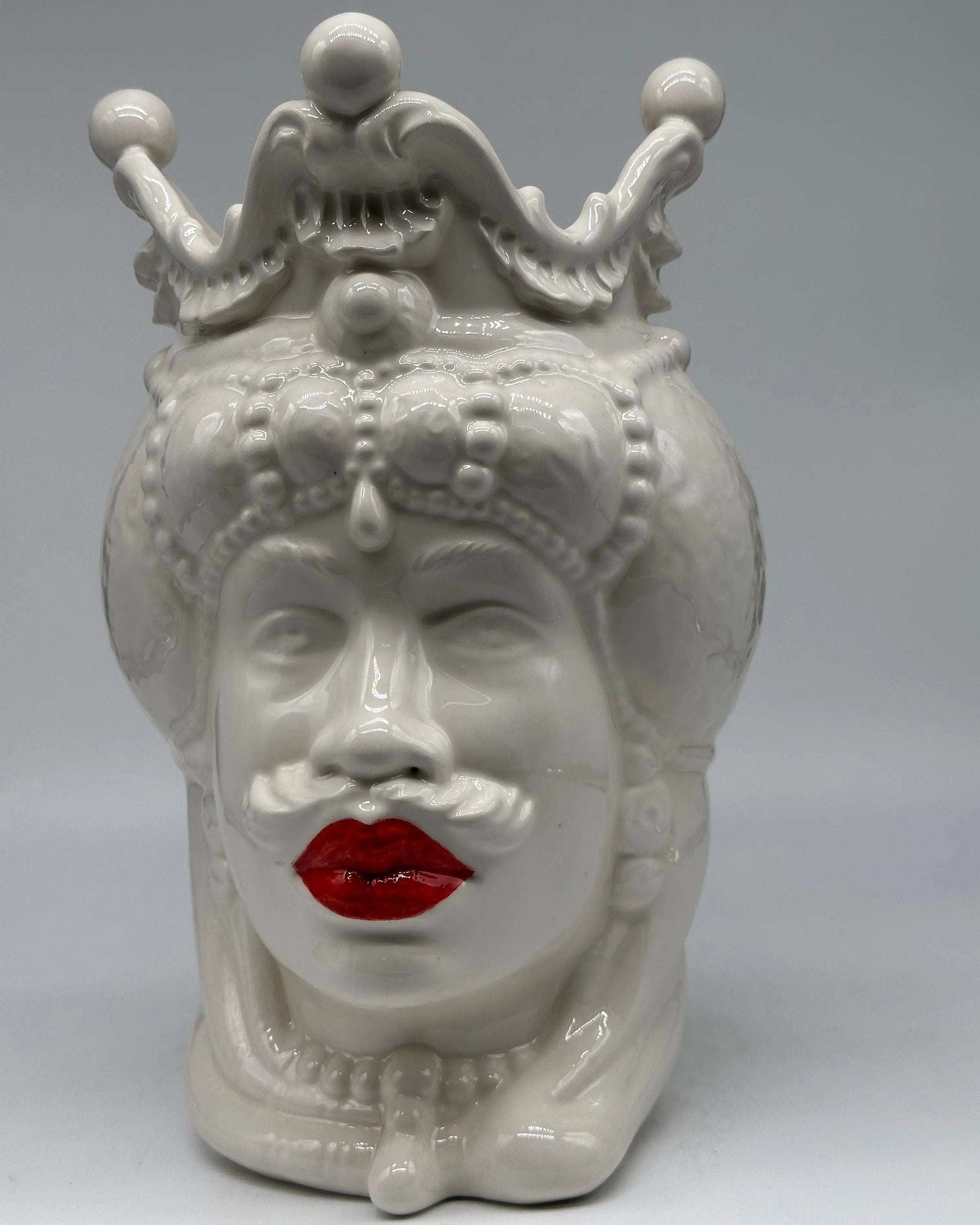 Teste di Moro Emiro Ceramica Caltagirone cm H.30 L.18 Artigianale Bianco Labbra Rosse DD CERAMICHE SICILIANE