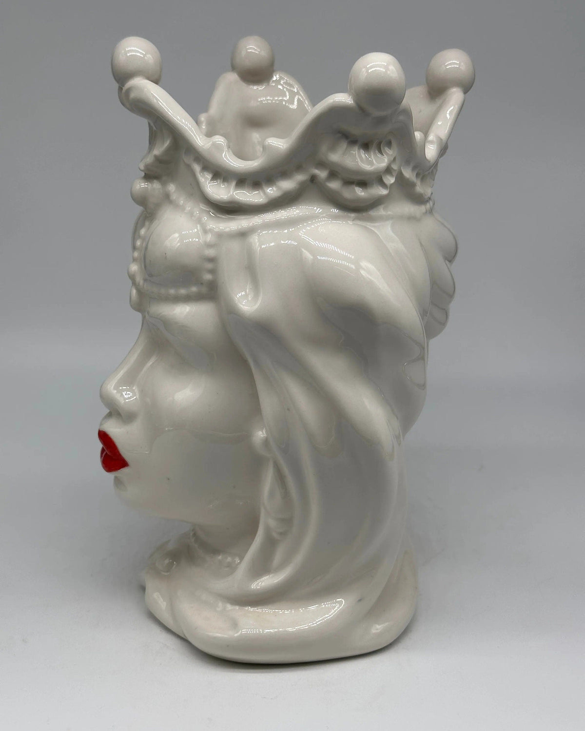 Teste di Moro Emiro Ceramica Caltagirone cm H.30 L.18 Artigianale Bianco Labbra Rosse DD CERAMICHE SICILIANE
