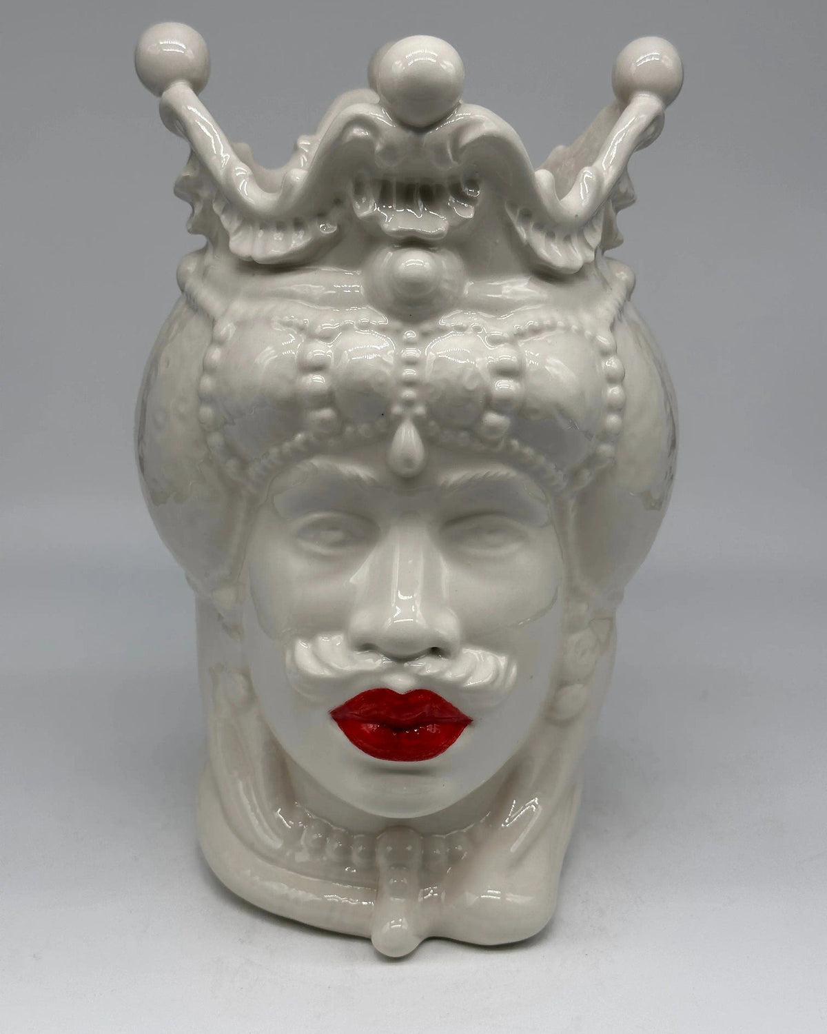 Teste di Moro Emiro Ceramica Caltagirone cm H.30 L.18 Artigianale Bianco Labbra Rosse DD CERAMICHE SICILIANE