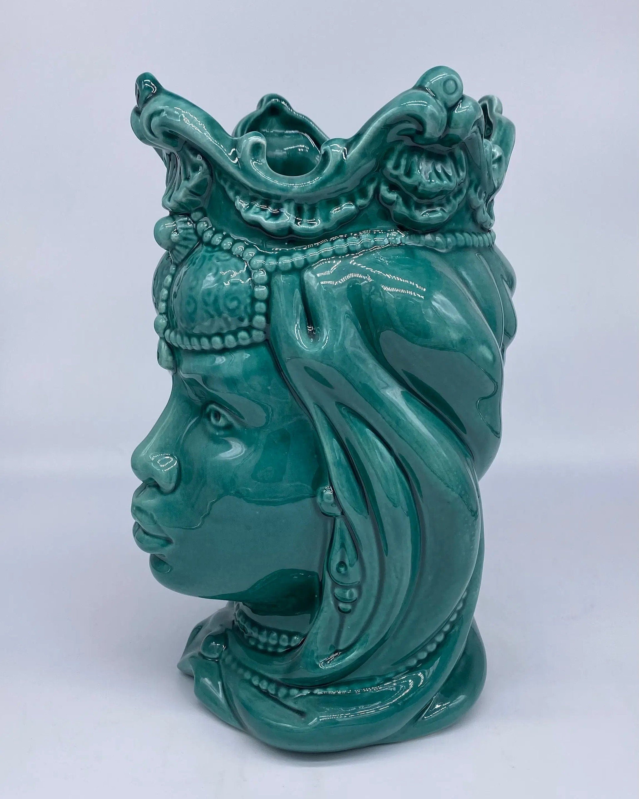 Teste di Moro Emiro Ceramica Caltagirone cm H.30 L.18 Artigianale Verde DD CERAMICHE SICILIANE