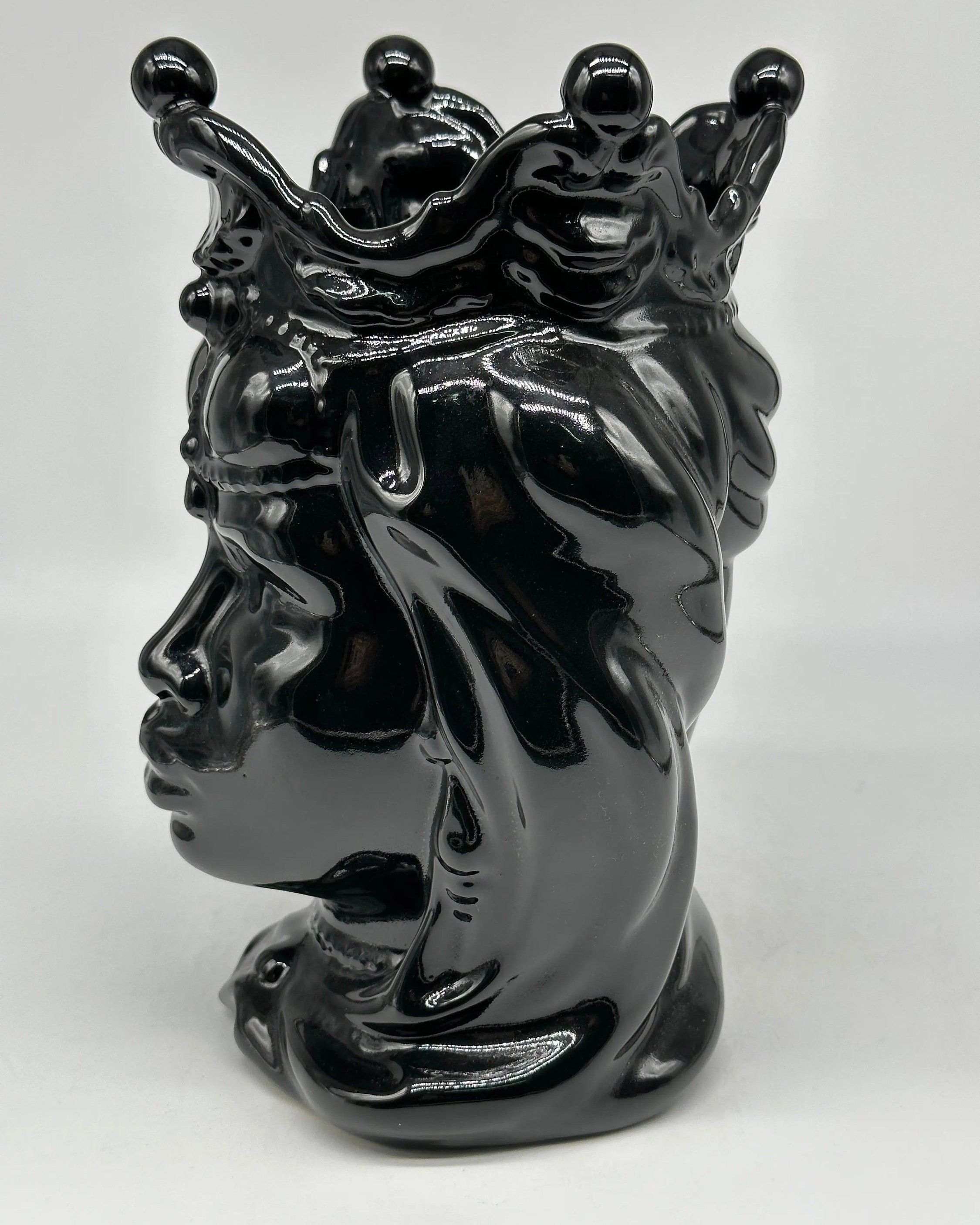 Teste di Moro Emiro Ceramica Caltagirone cm H.30 L.18 Artigianale Nero Lucido DD CERAMICHE SICILIANE