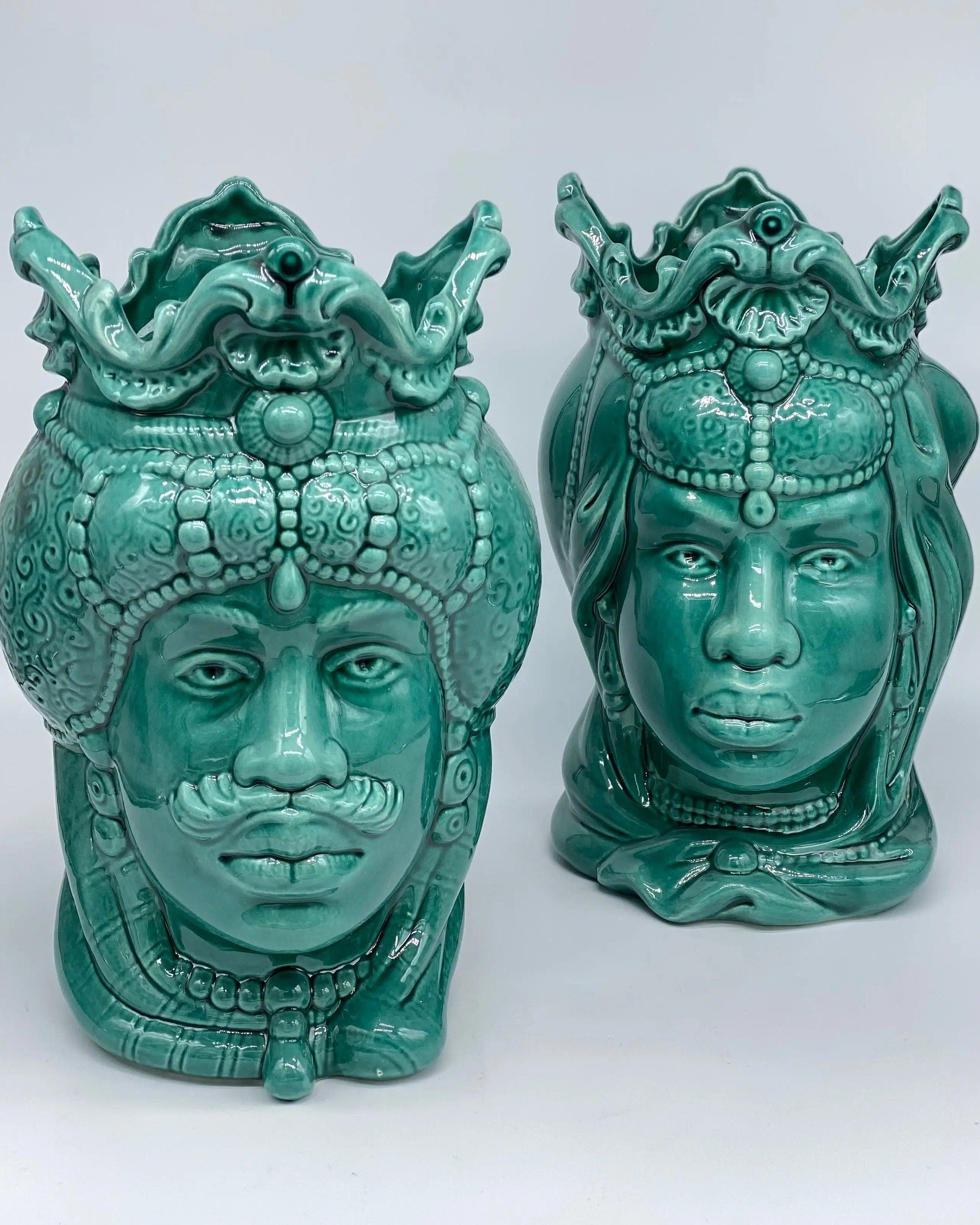 Teste di Moro Emiro Ceramica Caltagirone cm H.30 L.18 Artigianale Verde DD CERAMICHE SICILIANE