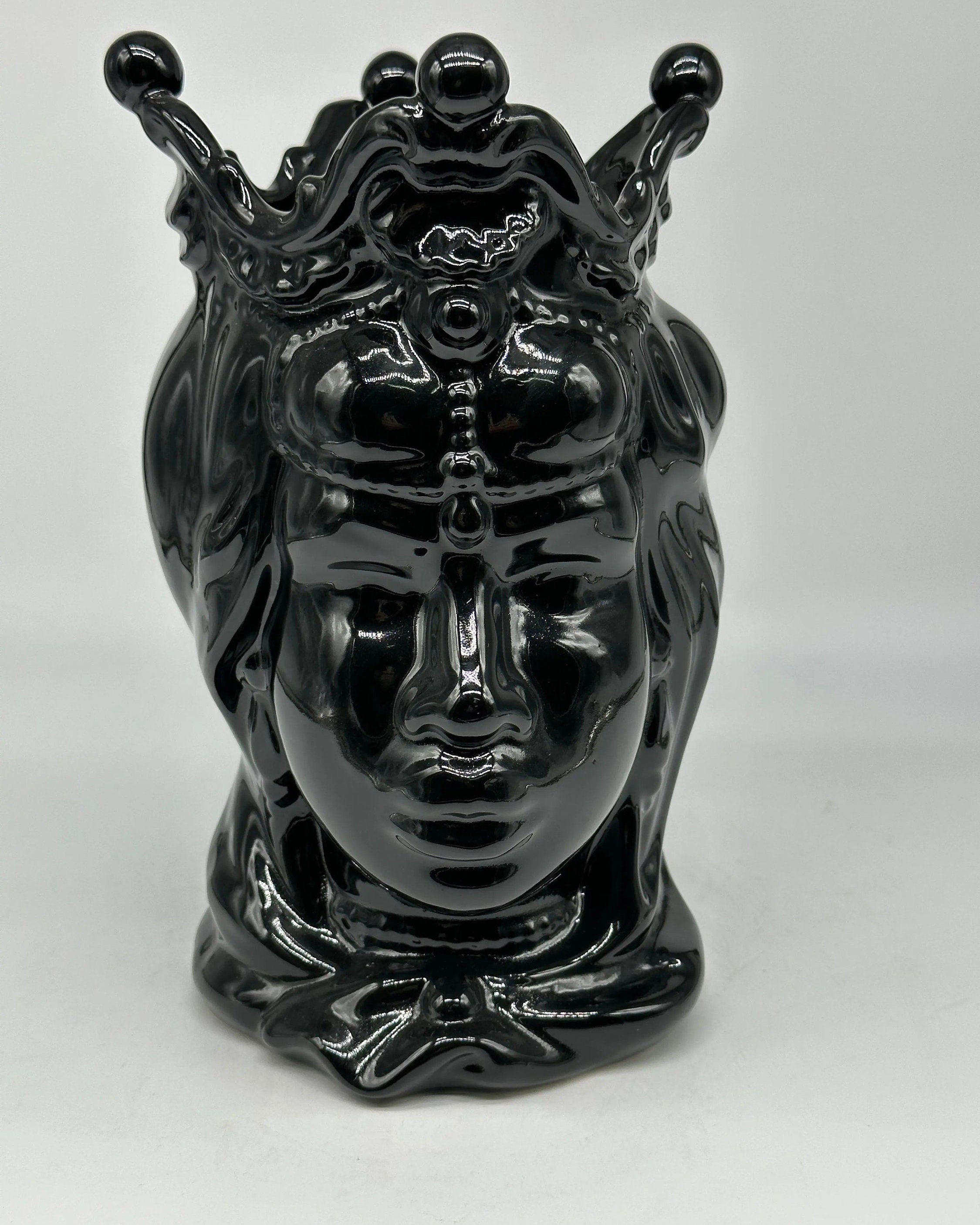Teste di Moro Emiro Ceramica Caltagirone cm H.30 L.18 Artigianale Nero Lucido DD CERAMICHE SICILIANE