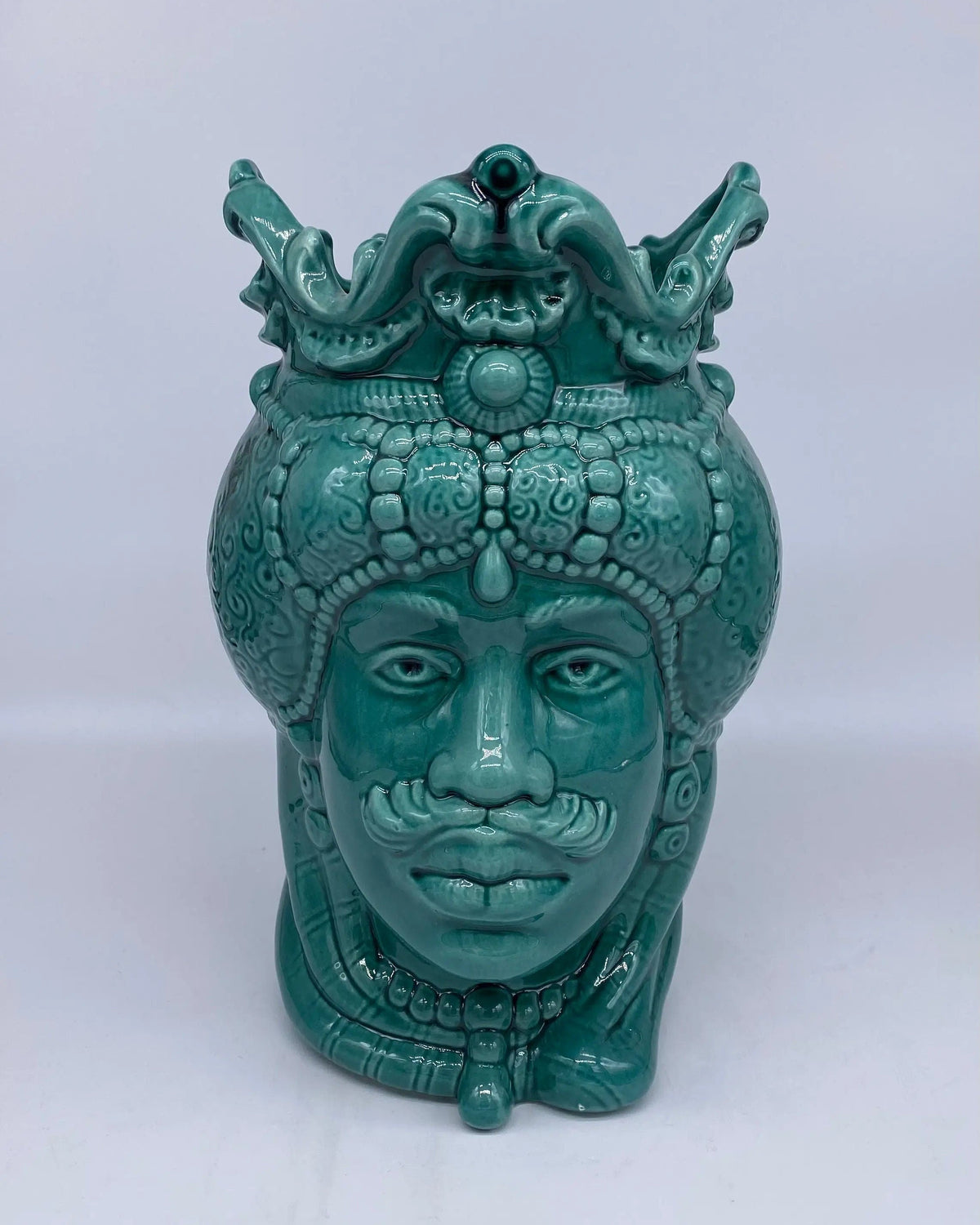 Teste di Moro Emiro Ceramica Caltagirone cm H.30 L.18 Artigianale Verde DD CERAMICHE SICILIANE