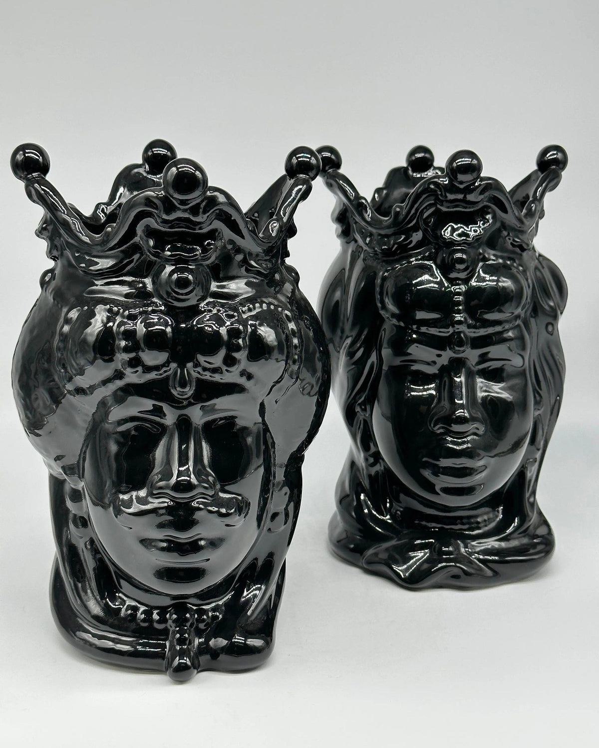 Teste di Moro Emiro Ceramica Caltagirone cm H.30 L.18 Artigianale Nero Lucido DD CERAMICHE SICILIANE