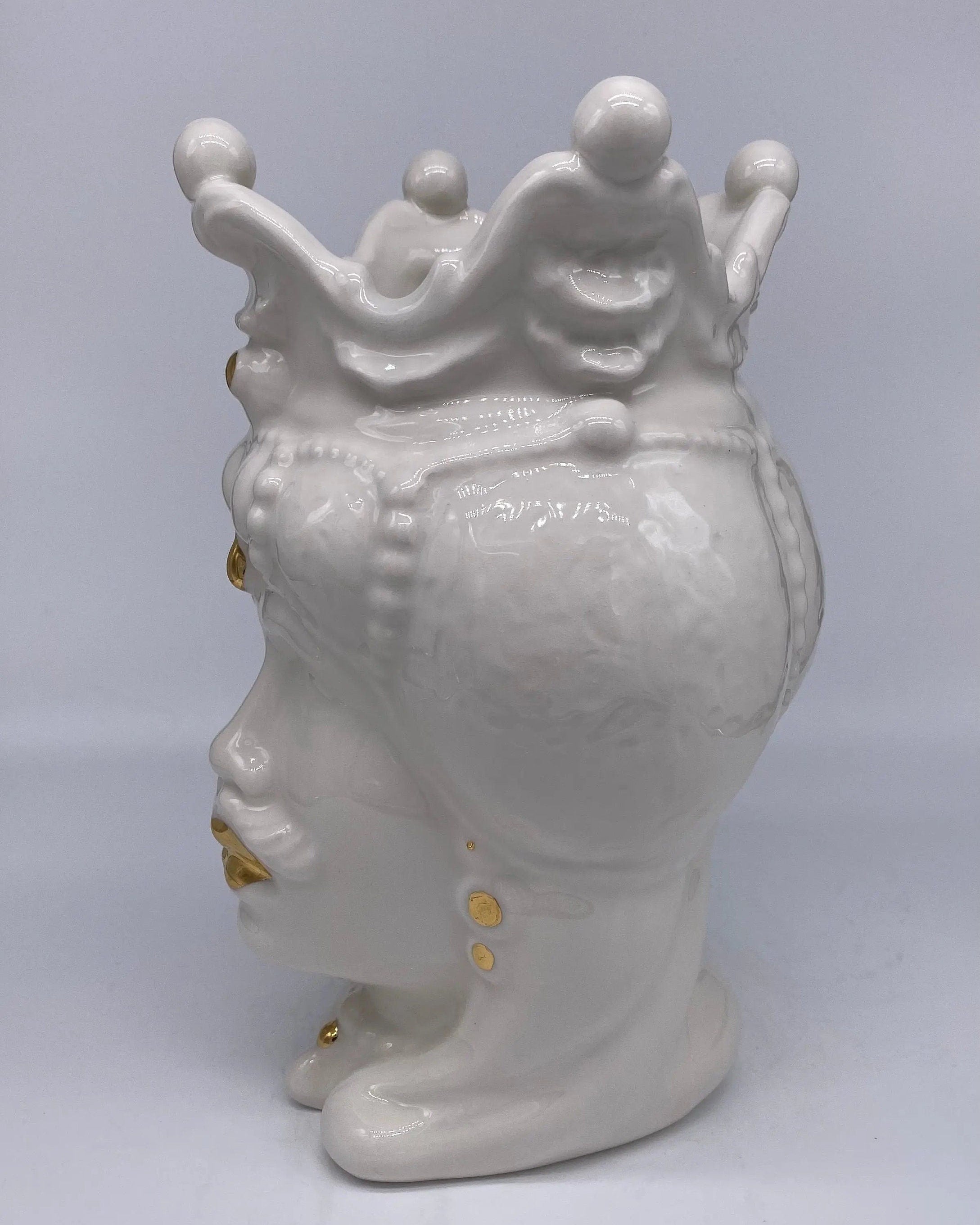 Teste di Moro Emiro Ceramica Caltagirone cm H.30 L.18 Artigianale Bianco e Oro DD CERAMICHE SICILIANE