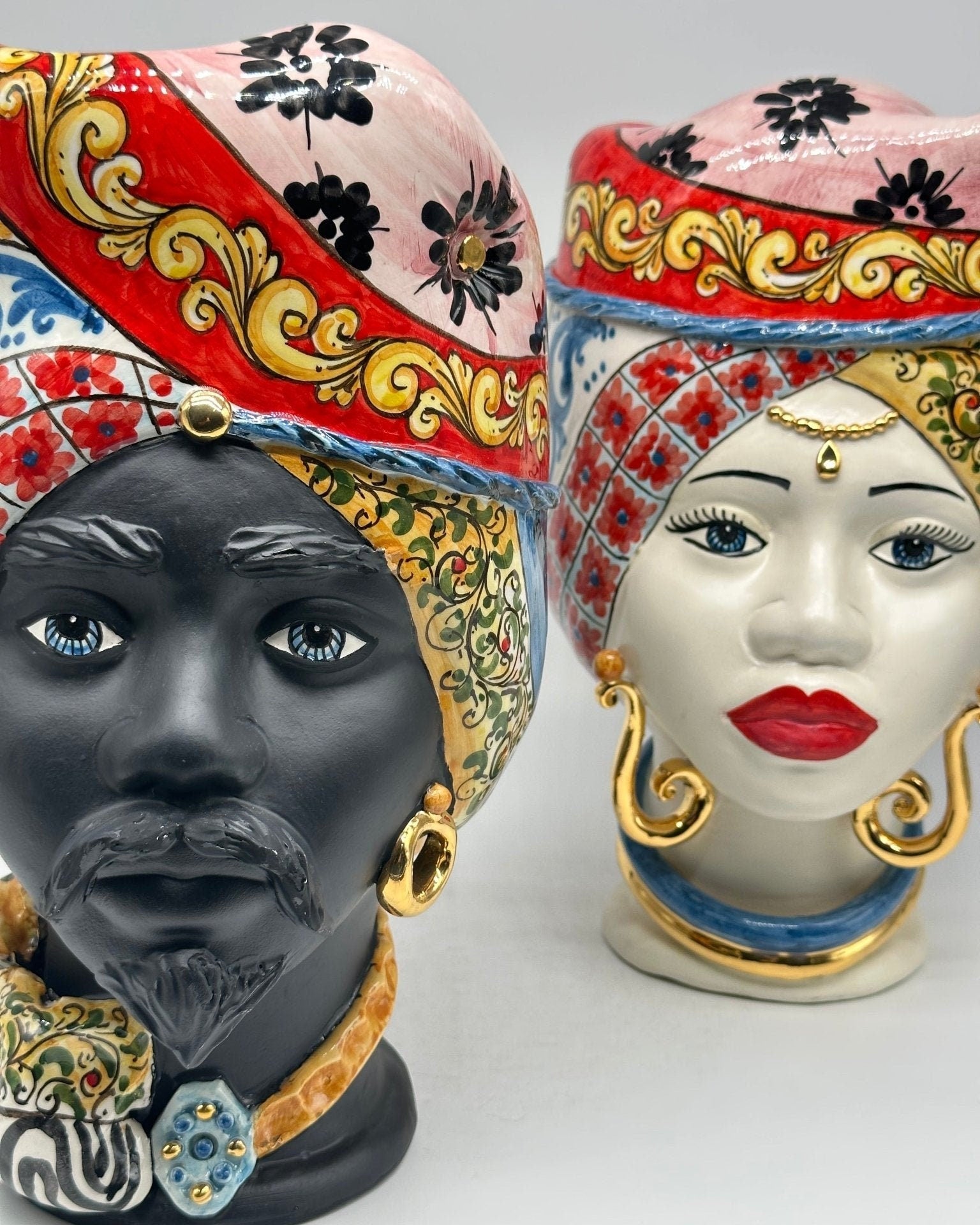 Teste di Moro Horus Ceramica Caltagirone cm H.30 L.18 Artigianale Decorazione “Carretto2” - DD CERAMICHE SICILIANE