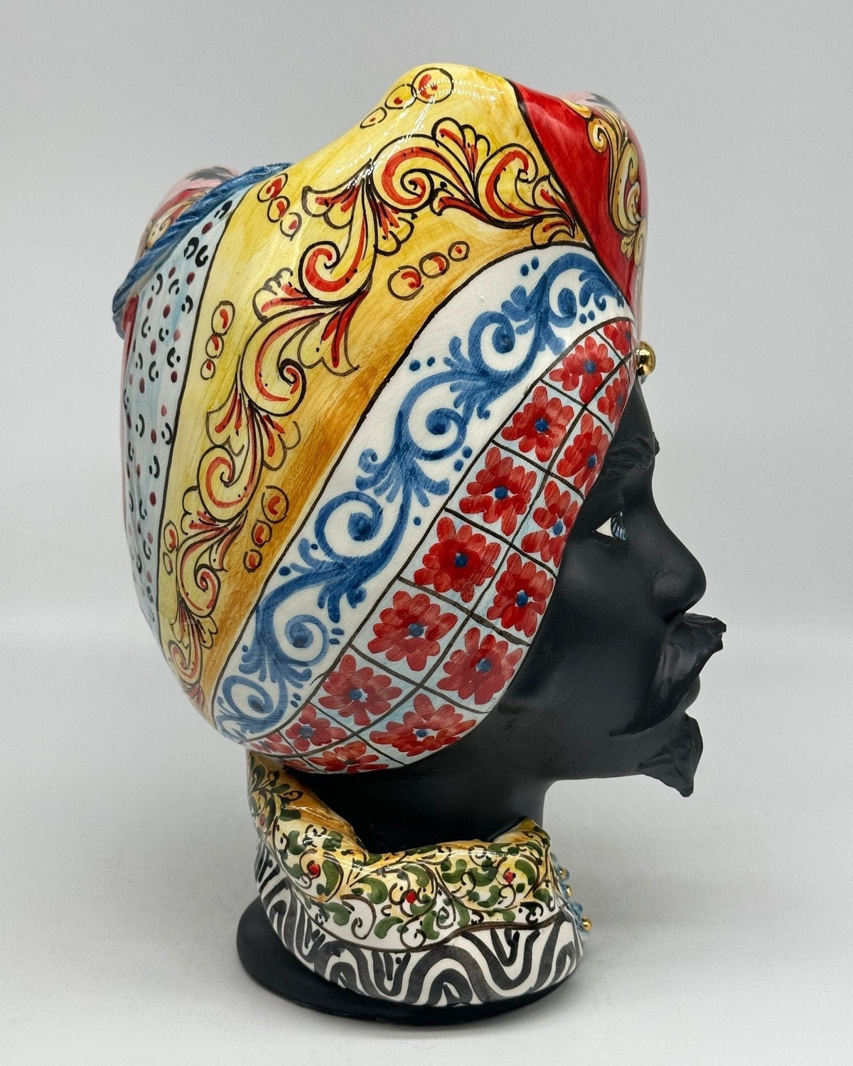 Teste di Moro Horus Ceramica Caltagirone cm H.30 L.18 Artigianale Decorazione “Carretto2” - DD CERAMICHE SICILIANE