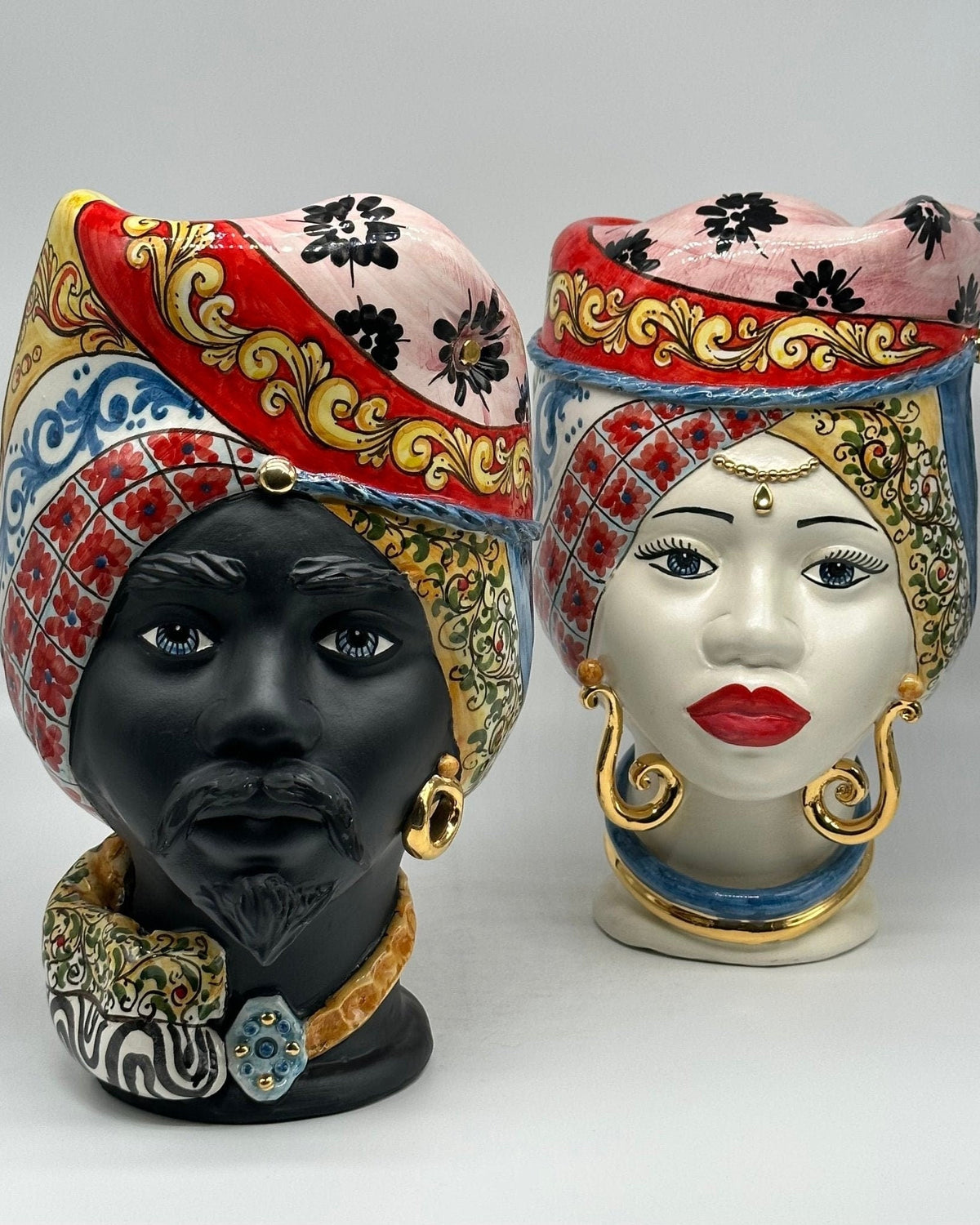 Teste di Moro Horus Ceramica Caltagirone cm H.30 L.18 Artigianale Decorazione “Carretto2” - DD CERAMICHE SICILIANE