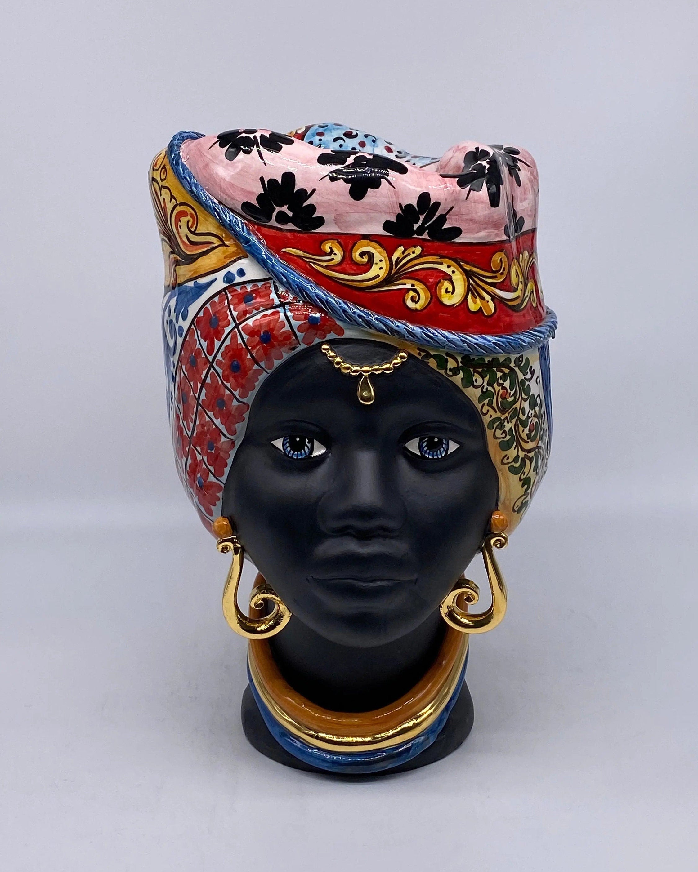 Teste di Moro Horus Ceramica Caltagirone cm H.30 L.18 Artigianale Decorazione “Carretto” DD CERAMICHE SICILIANE