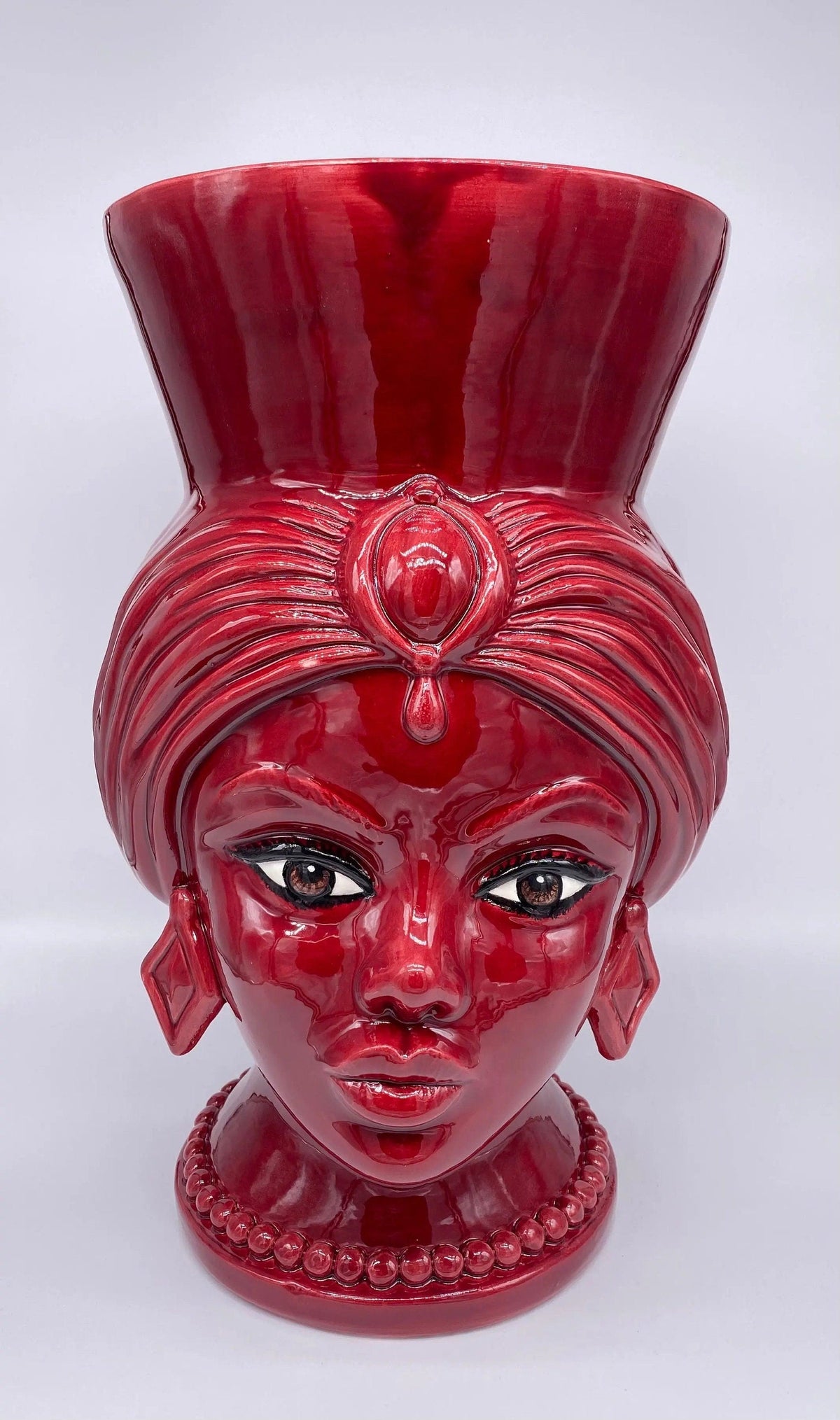 Teste di Moro Iris Ceramica Caltagirone cm H.40 L.23 Artigianale Bordeaux DD CERAMICHE SICILIANE