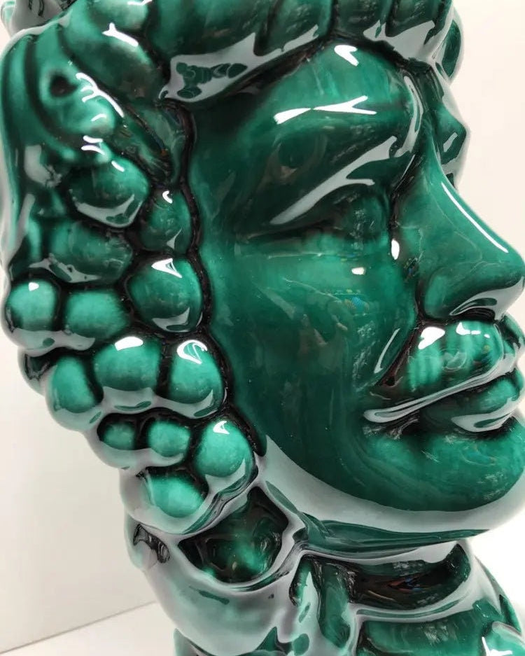 Teste di Moro Kalat Frutta Ceramica Caltagirone cm H.26 L.16 Artigianale Verde Cristallo DD CERAMICHE SICILIANE
