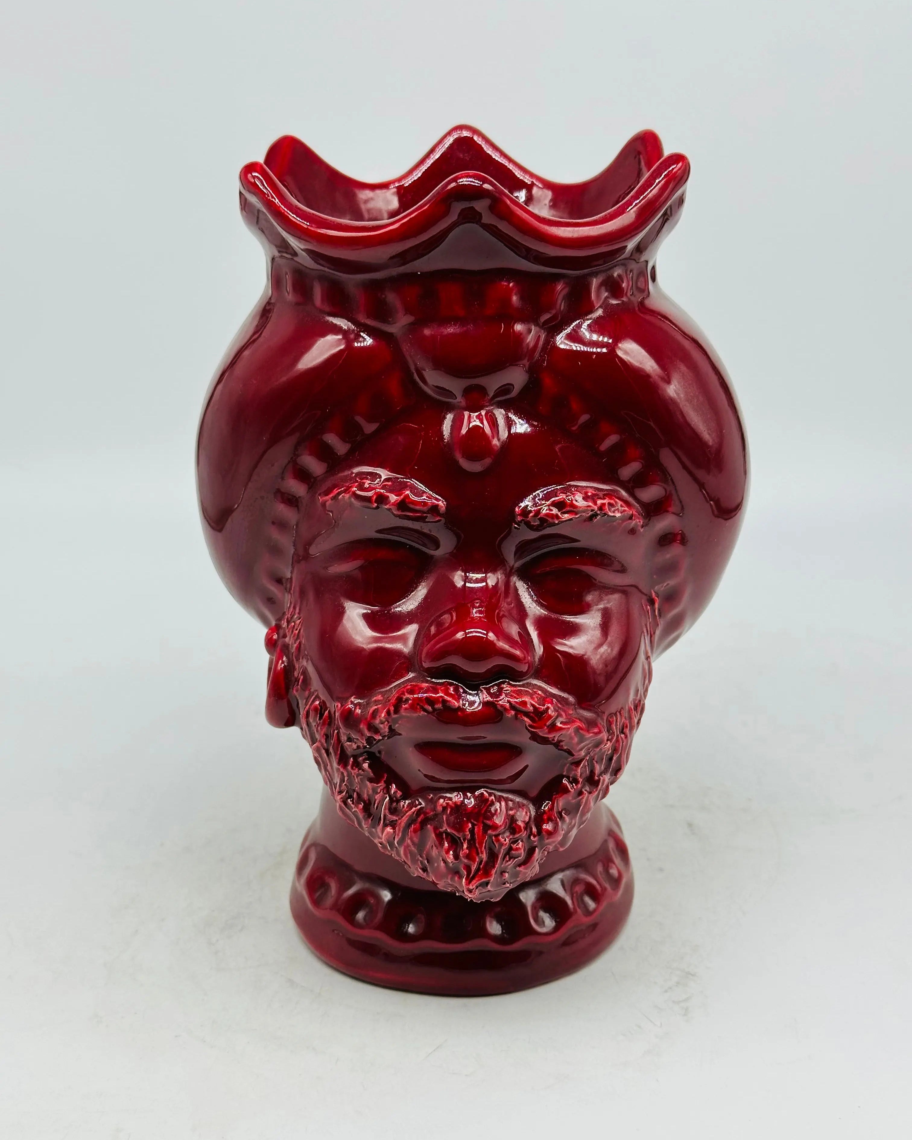 Teste di Moro Luis Ceramica Caltagirone cm H.22 L.15 Artigianale Turbante Bordeaux DD CERAMICHE SICILIANE