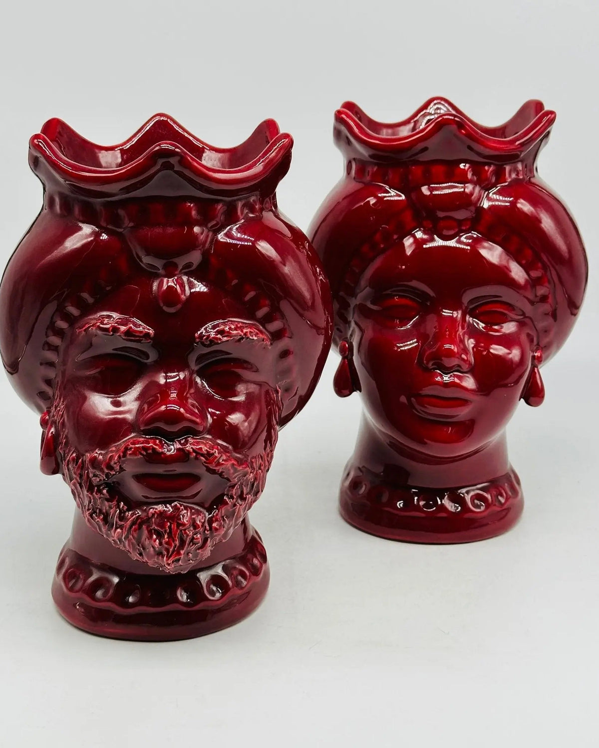 Teste di Moro Luis Ceramica Caltagirone cm H.22 L.15 Artigianale Turbante Bordeaux - TESTA DI MORO