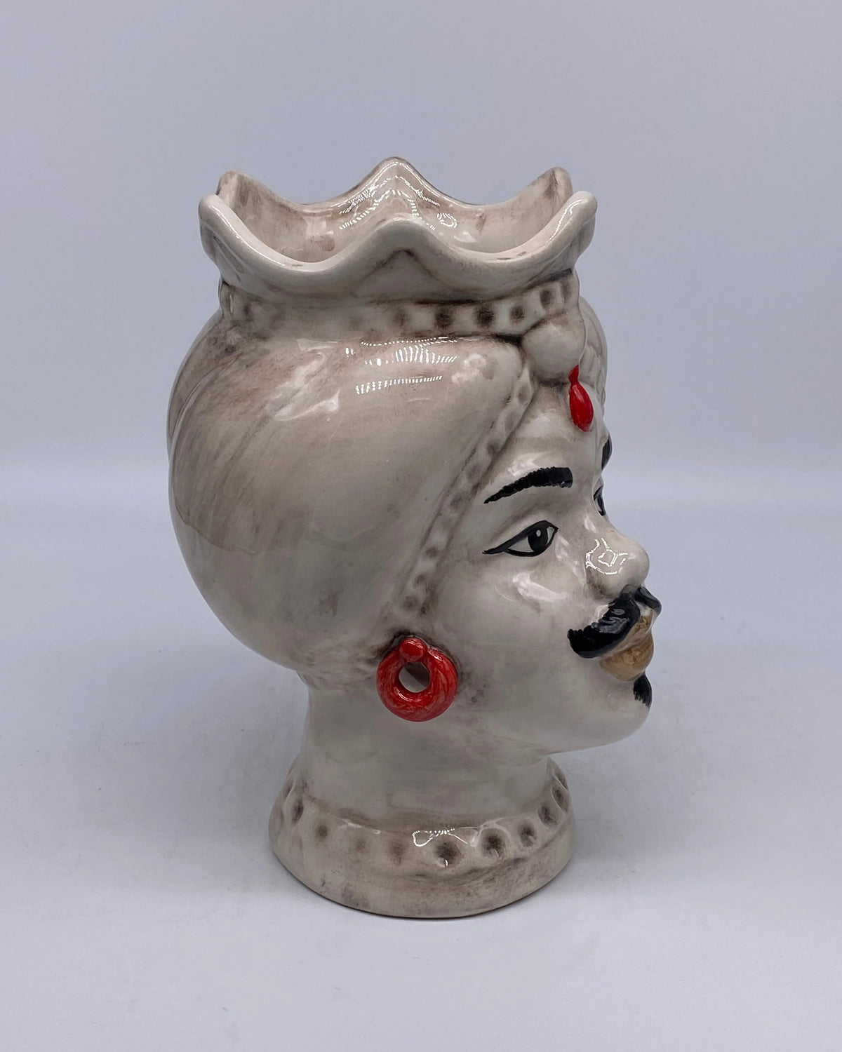 Teste di Moro Luis Ceramica Caltagirone cm H.22 L.15 Artigianale Turbante Liscio Écru DD CERAMICHE SICILIANE