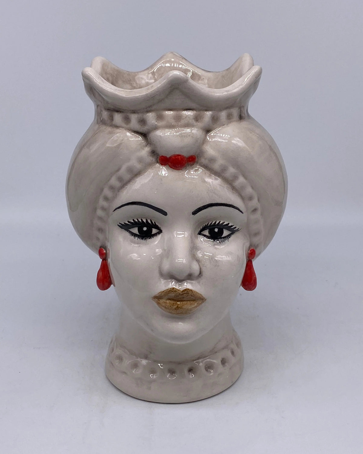 Teste di Moro Luis Ceramica Caltagirone cm H.22 L.15 Artigianale Turbante Liscio Écru DD CERAMICHE SICILIANE