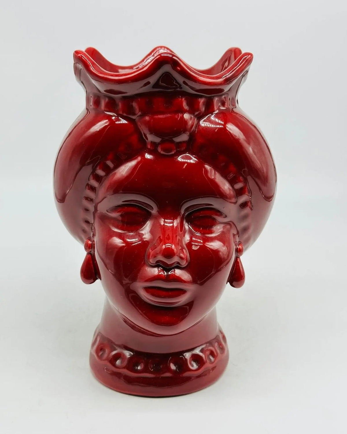 Teste di Moro Luis Ceramica Caltagirone cm H.22 L.15 Artigianale Turbante Bordeaux - Donna - TESTA DI MORO