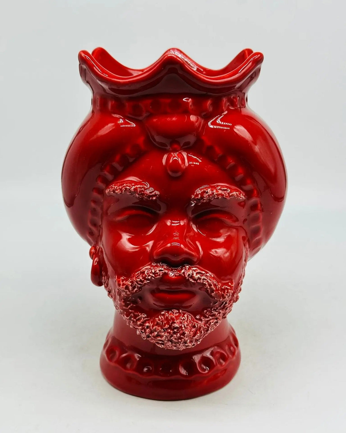 Teste di Moro Luis Ceramica Caltagirone cm H.22 L.15 Artigianale Turbante Rosso - Uomo - TESTA DI MORO