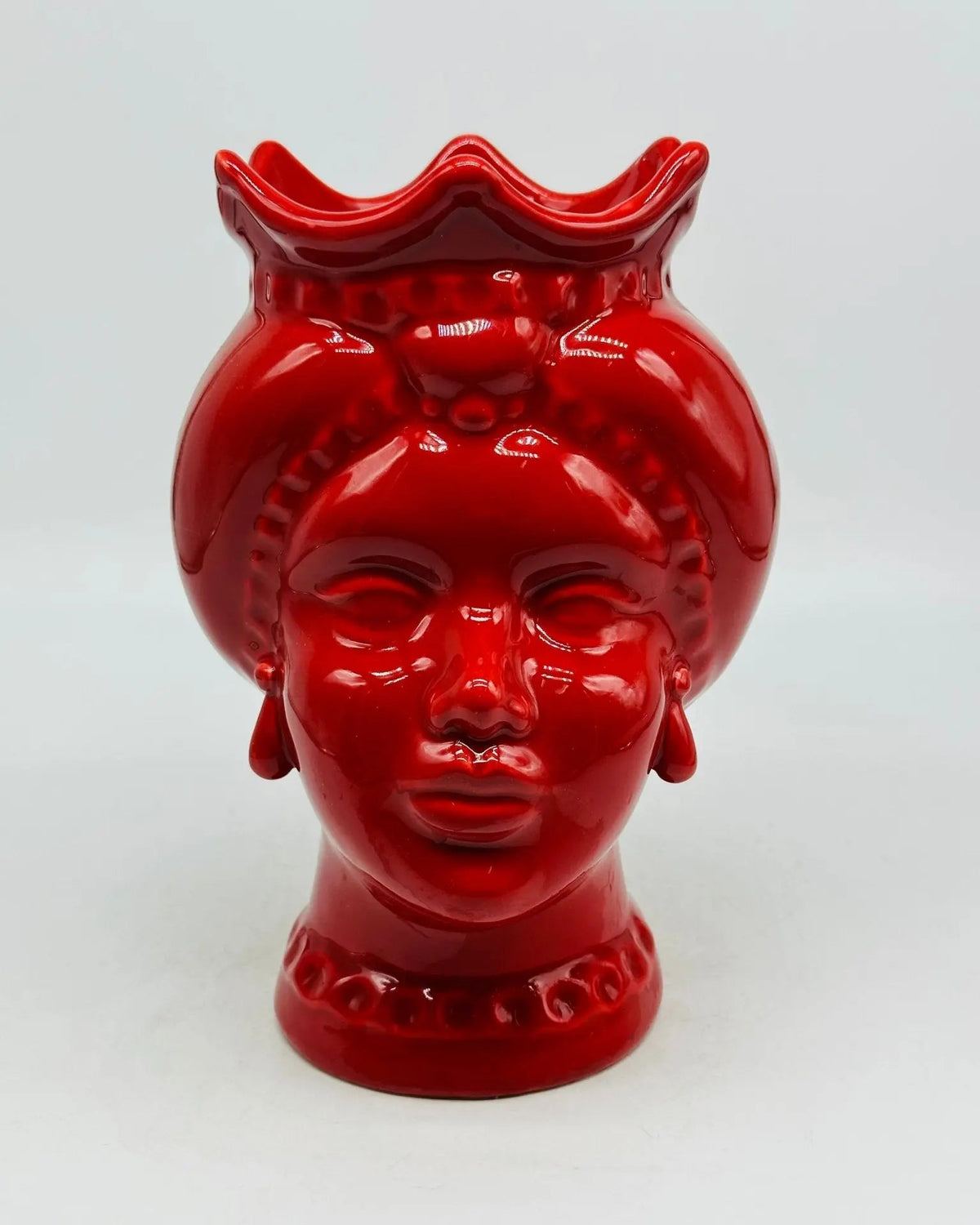 Teste di Moro Luis Ceramica Caltagirone cm H.22 L.15 Artigianale Turbante Rosso - Donna - TESTA DI MORO