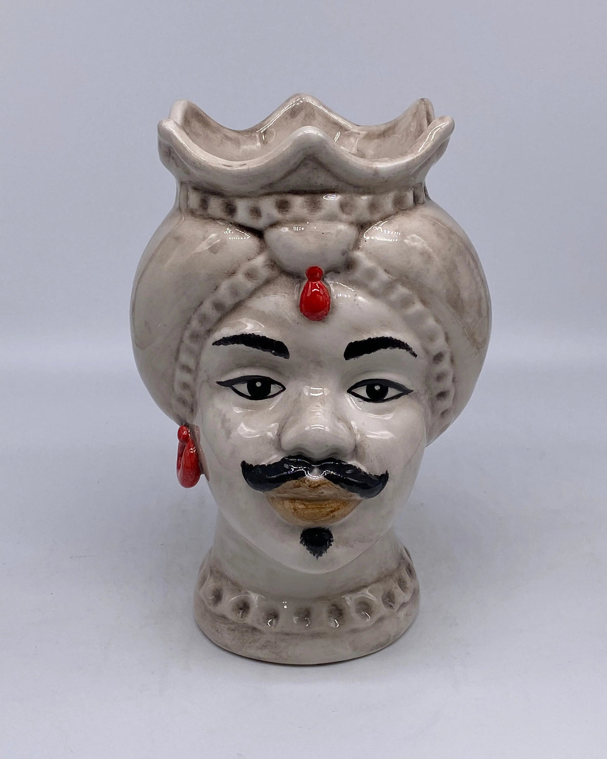 Teste di Moro Luis Ceramica Caltagirone cm H.22 L.15 Artigianale Turbante Liscio Écru DD CERAMICHE SICILIANE