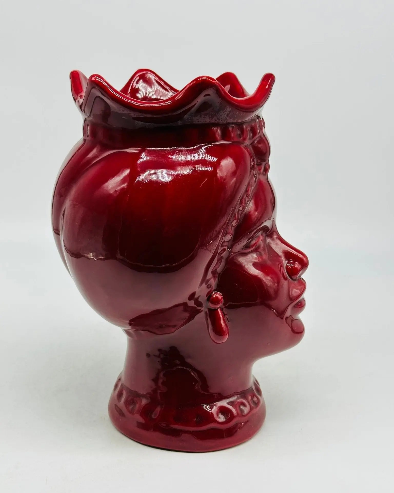 Teste di Moro Luis Ceramica Caltagirone cm H.22 L.15 Artigianale Turbante Bordeaux - TESTA DI MORO