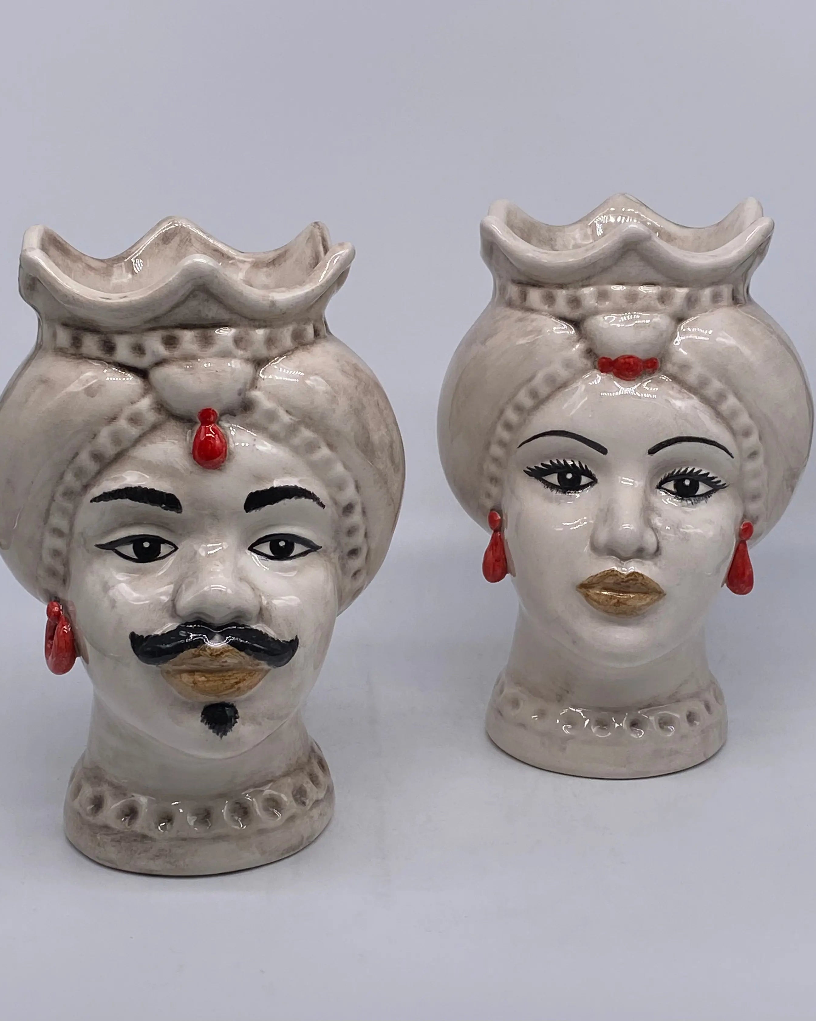 Teste di Moro Luis Ceramica Caltagirone cm H.22 L.15 Artigianale Turbante Liscio Écru DD CERAMICHE SICILIANE