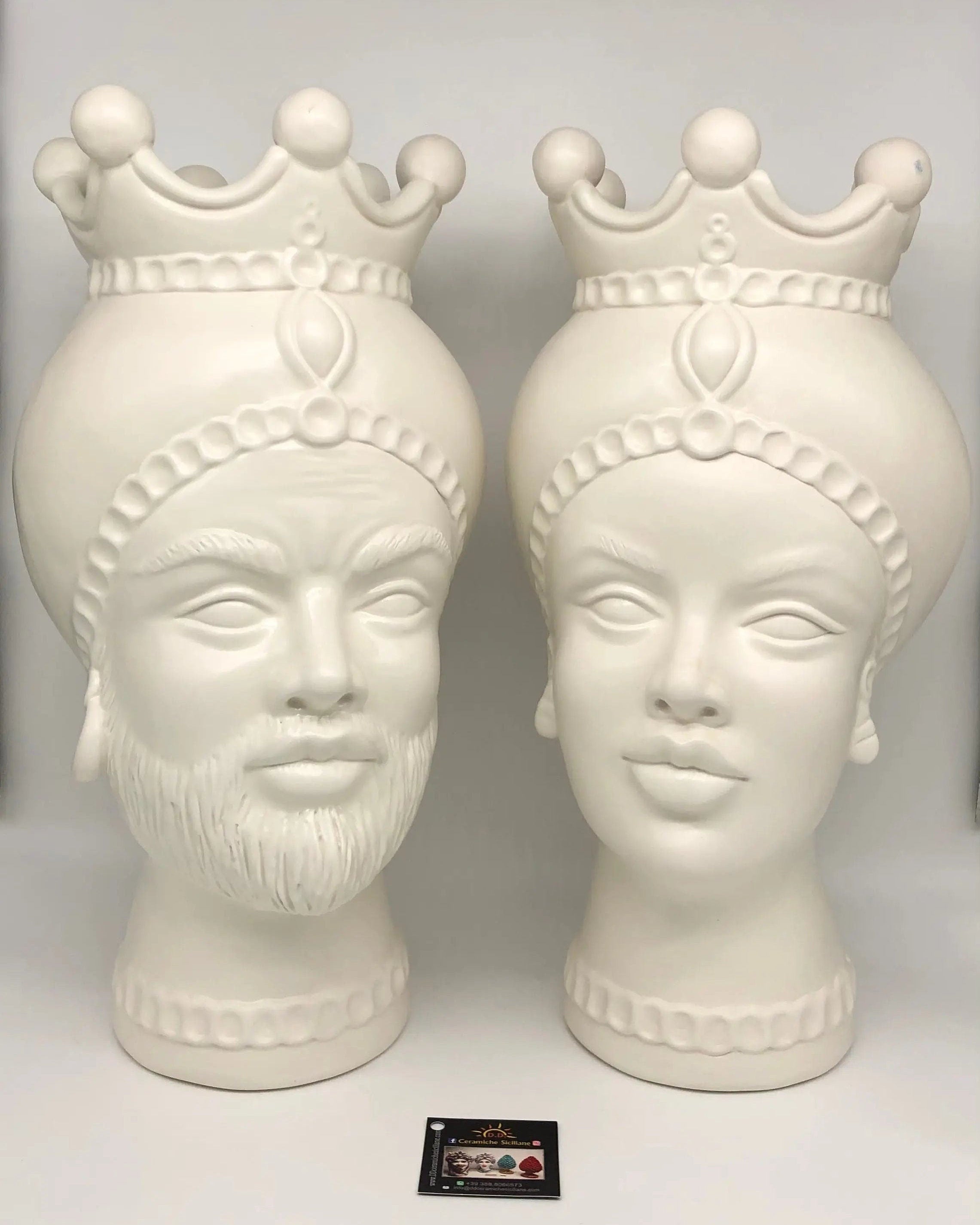Teste di Moro Luis Ceramica Caltagirone cm H.44 L.23 Artigianale Turbante Liscio Bianco Opaco DD CERAMICHE SICILIANE