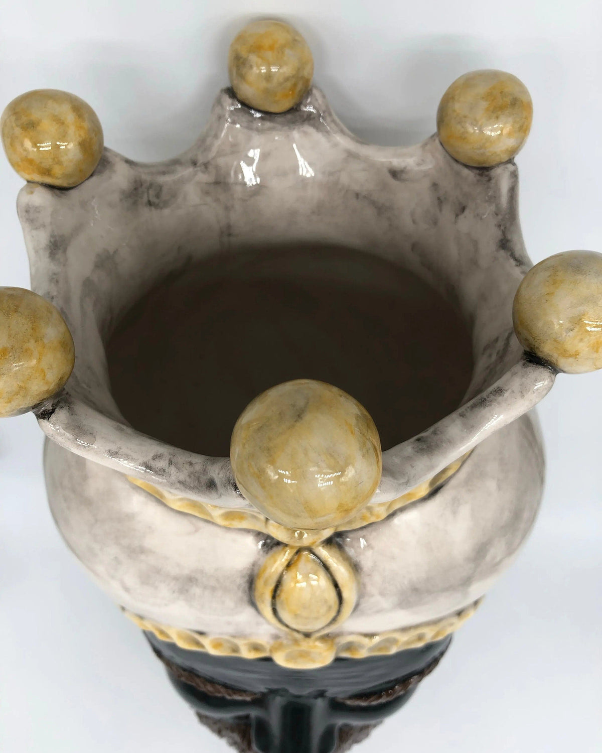 Teste di Moro Luis Ceramica Caltagirone cm H.44 L.23 Artigianale Turbante Liscio Écru Giallo DD CERAMICHE SICILIANE