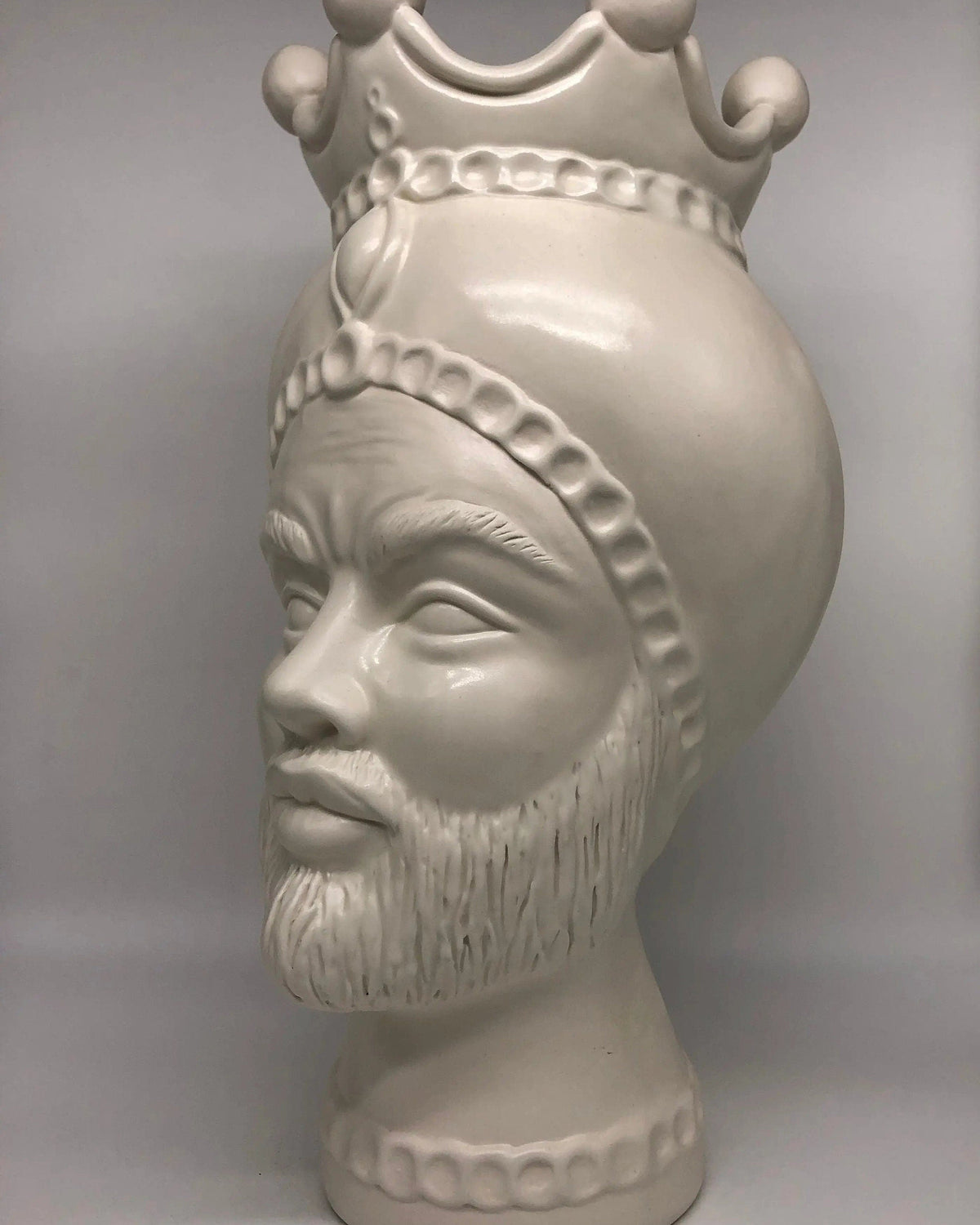 Teste di Moro Luis Ceramica Caltagirone cm H.44 L.23 Artigianale Turbante Liscio Bianco Opaco DD CERAMICHE SICILIANE