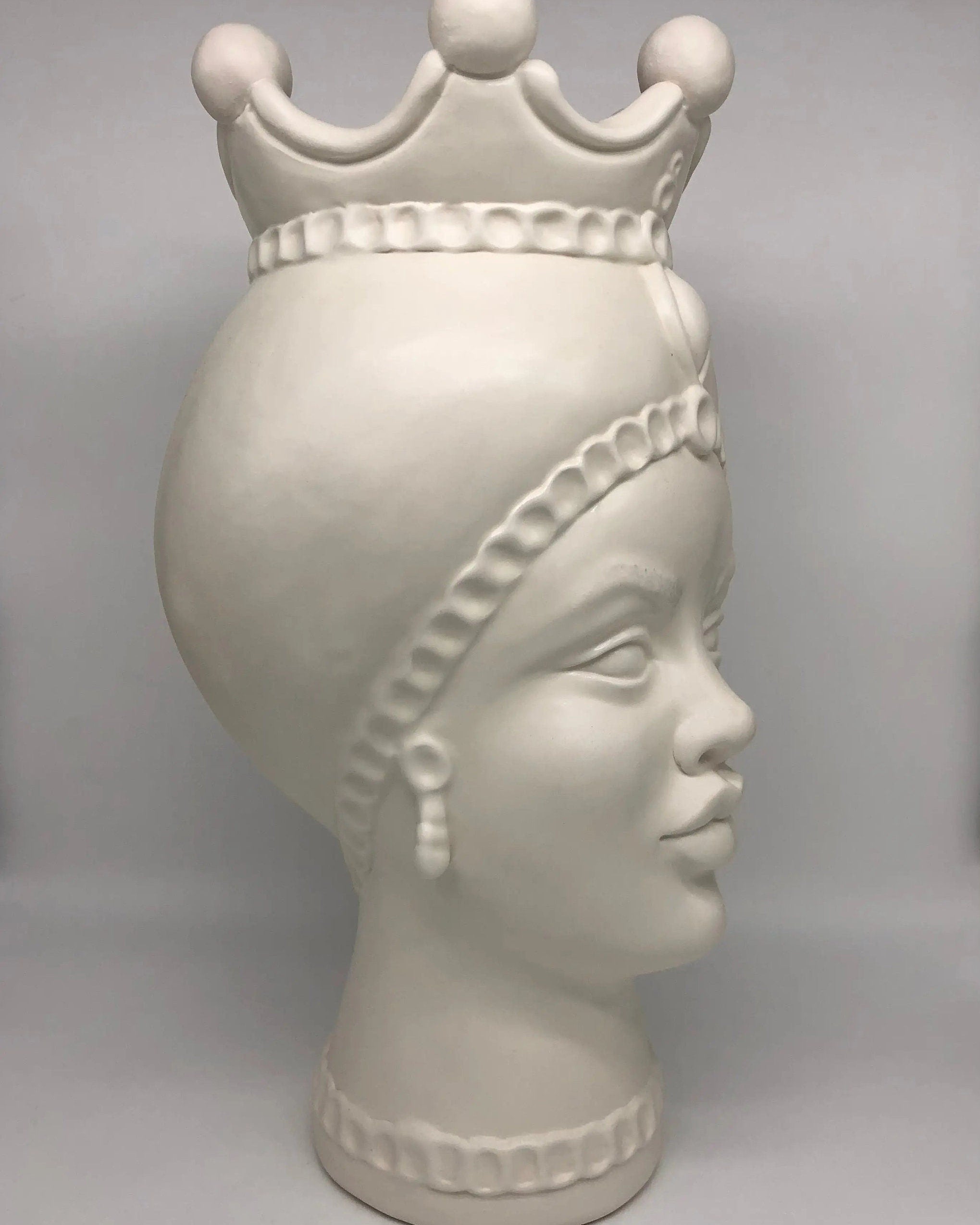 Teste di Moro Luis Ceramica Caltagirone cm H.44 L.23 Artigianale Turbante Liscio Bianco Opaco DD CERAMICHE SICILIANE