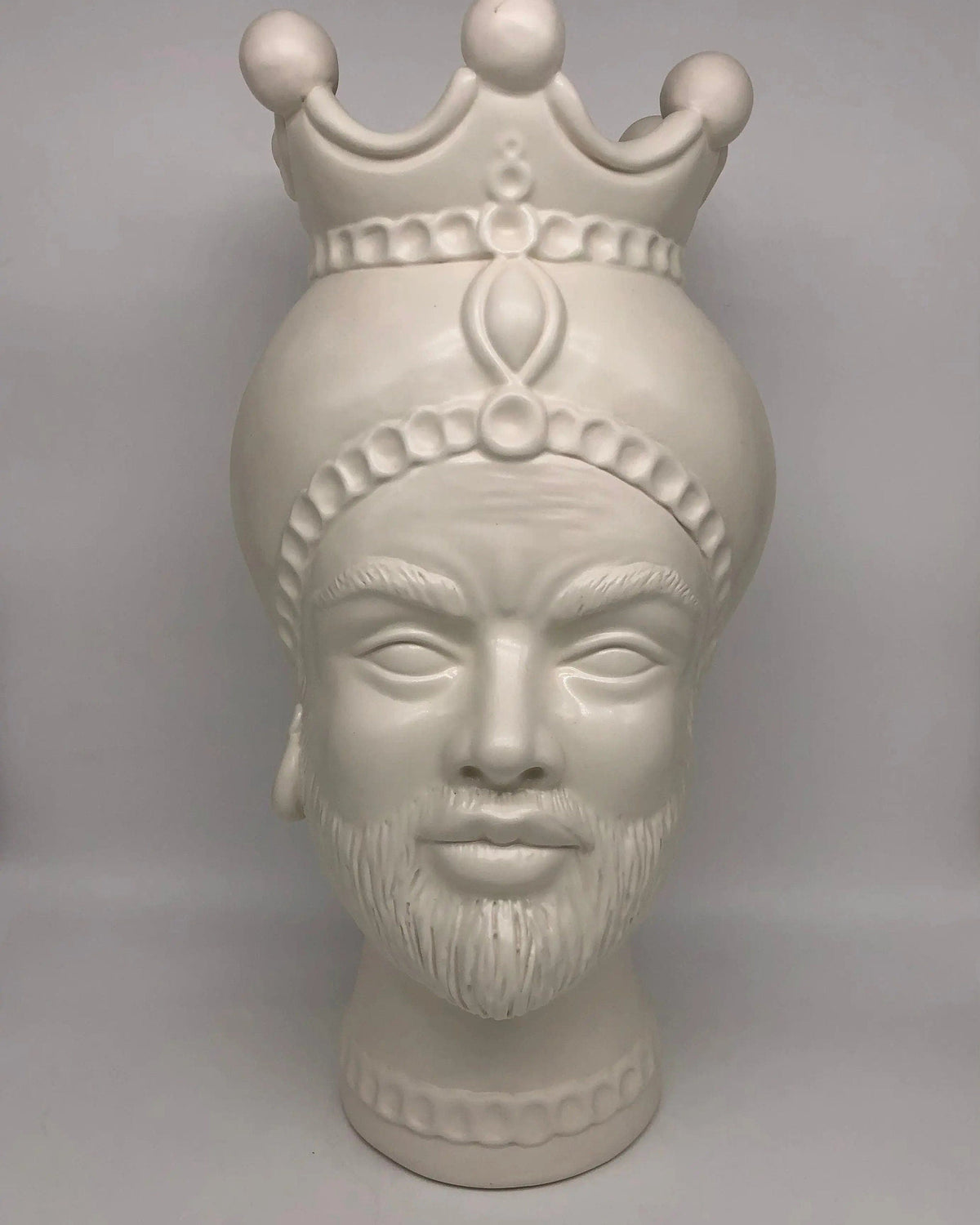 Teste di Moro Luis Ceramica Caltagirone cm H.44 L.23 Artigianale Turbante Liscio Bianco Opaco DD CERAMICHE SICILIANE